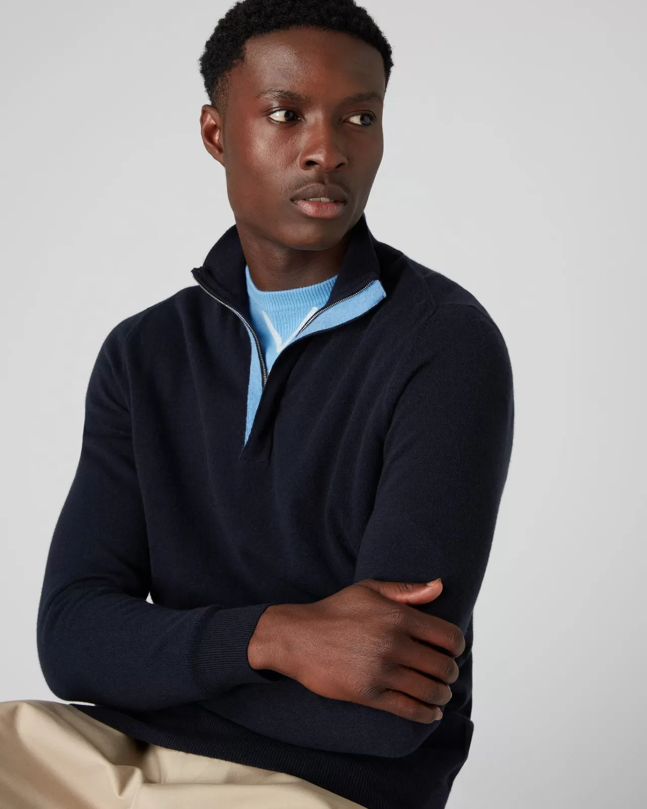 Men N.Peal Half & Full Zip Knitwear | Men'S Baby Cashmere Half Zip Jumper