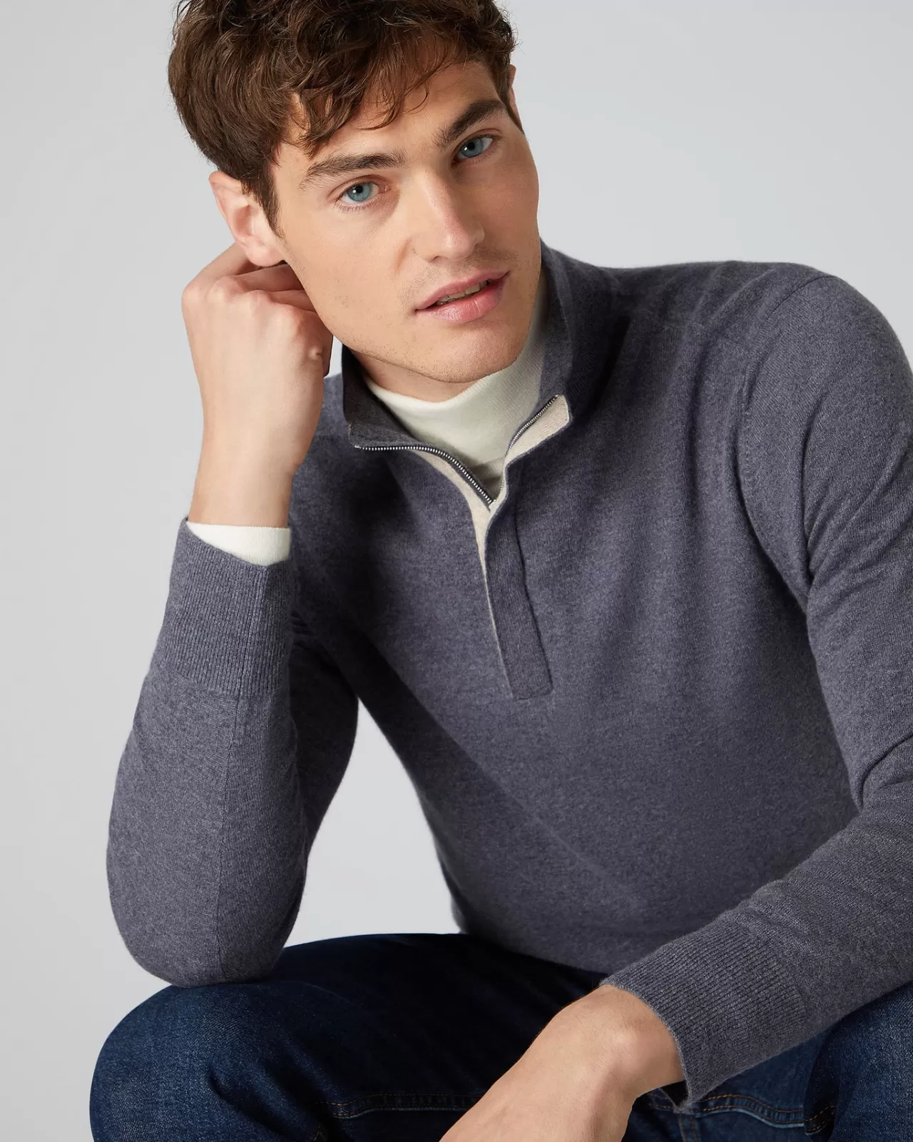 Men N.Peal Half & Full Zip Knitwear | Men'S Baby Cashmere Half Zip Jumper