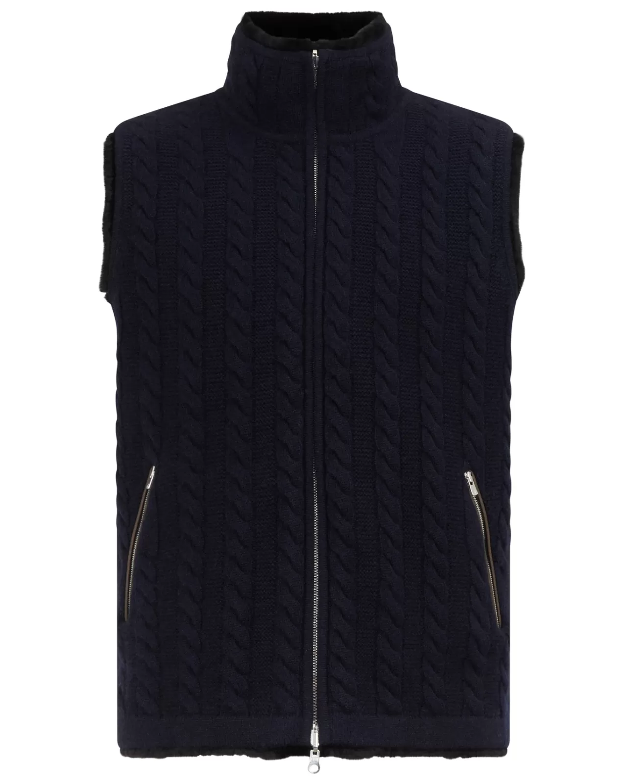 Men N.Peal Half & Full Zip Knitwear | Men'S Cable Fur Lined Gilet