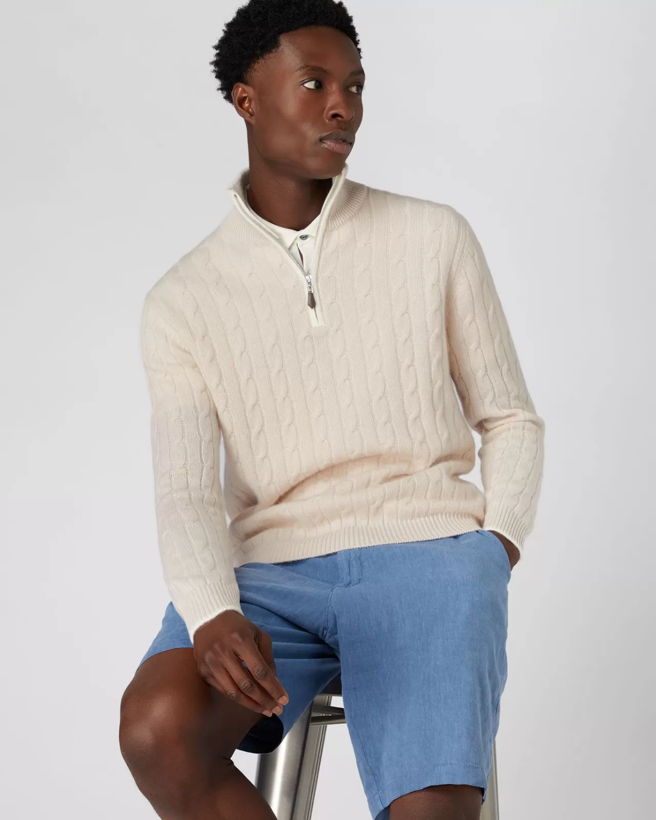 Men N.Peal Half & Full Zip Knitwear | Men'S Cable Half Zip Cashmere Jumper