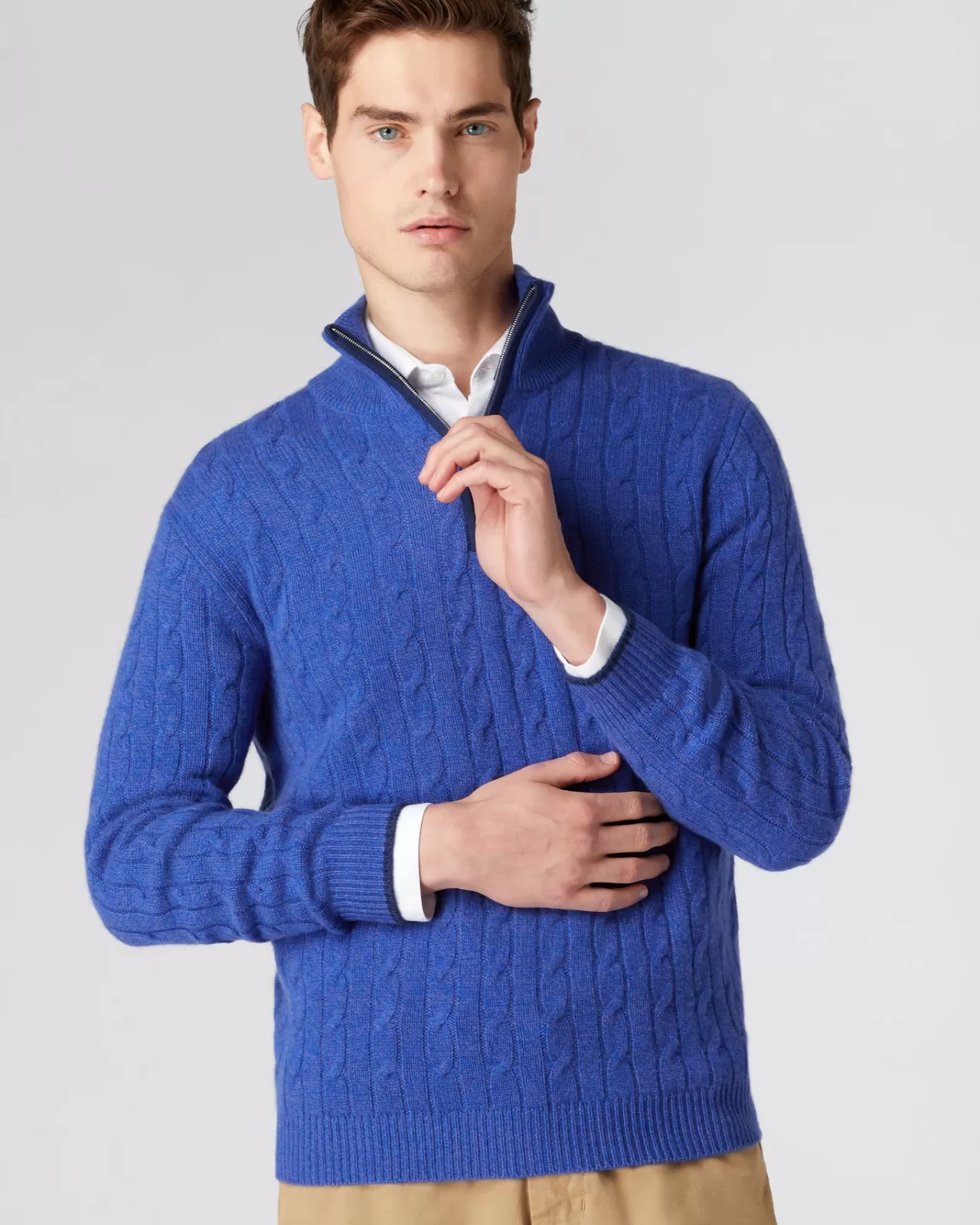 Men N.Peal Half & Full Zip Knitwear | Men'S Cable Half Zip Cashmere Jumper