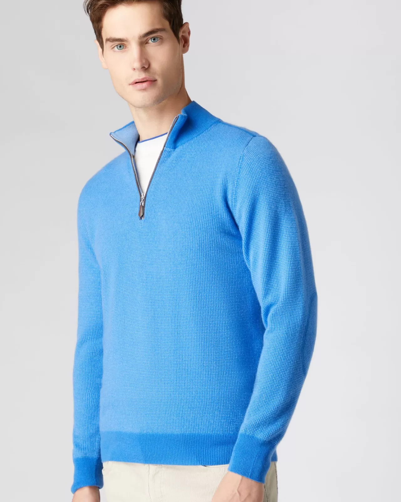 Men N.Peal Half & Full Zip Knitwear | Men'S Carnaby Half Zip Birdseye Cashmere Jumper