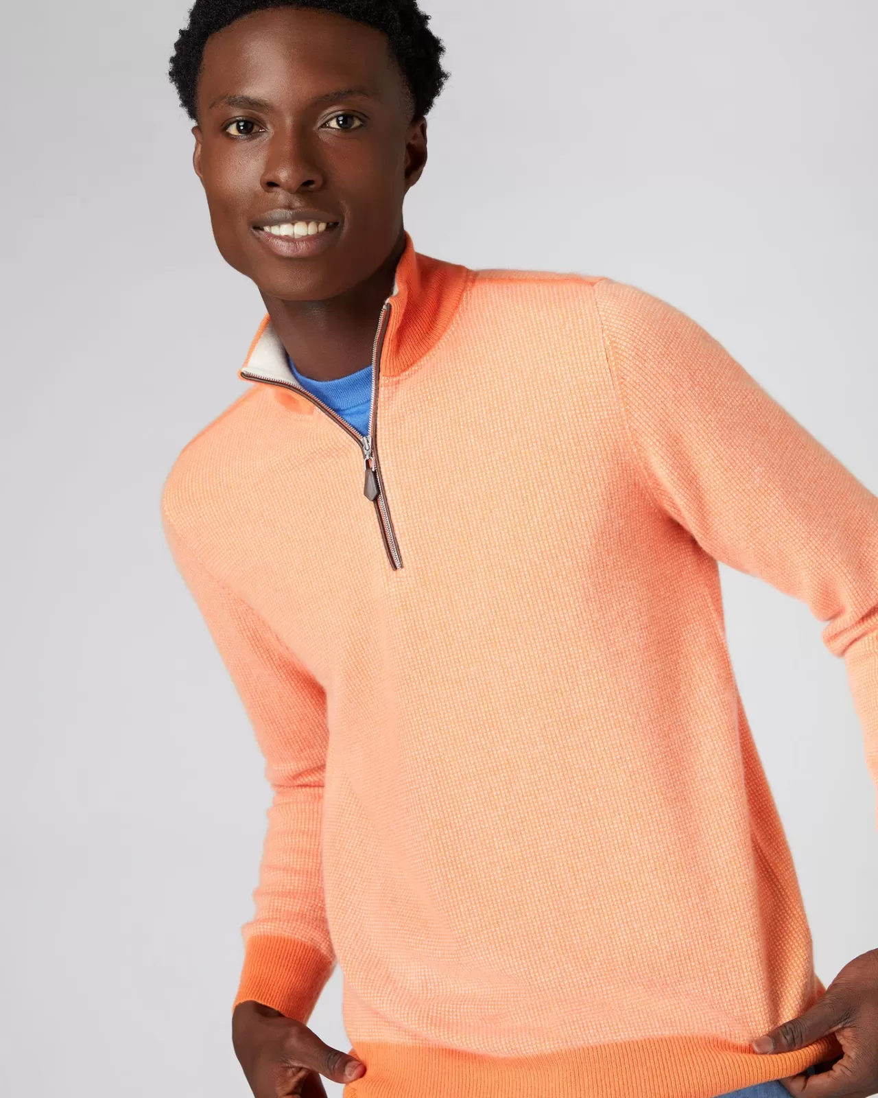 Men N.Peal Half & Full Zip Knitwear | Men'S Carnaby Half Zip Birdseye Cashmere Jumper