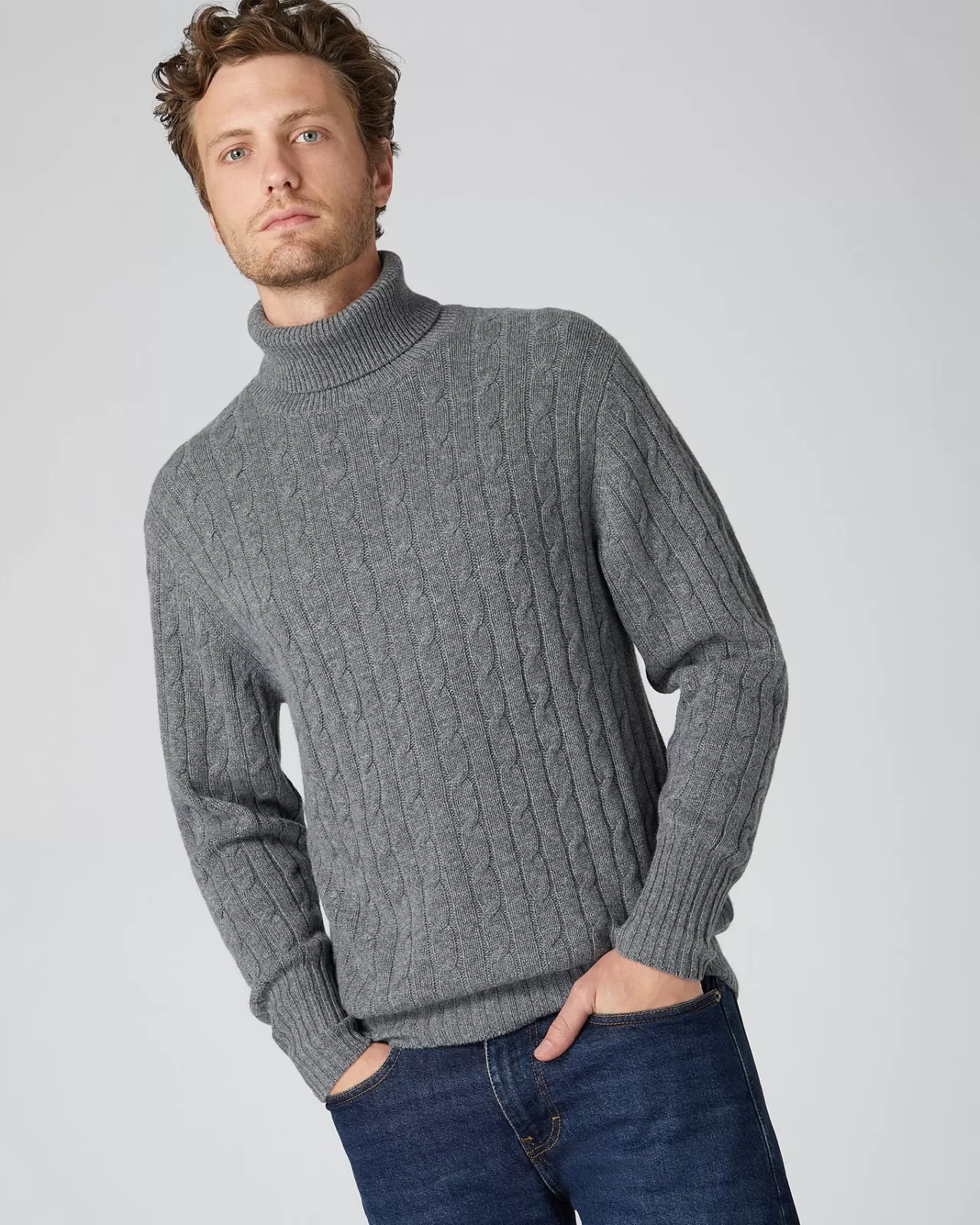 Men N.Peal Roll Necks | Men'S Classic Cable Roll Neck Cashmere Jumper