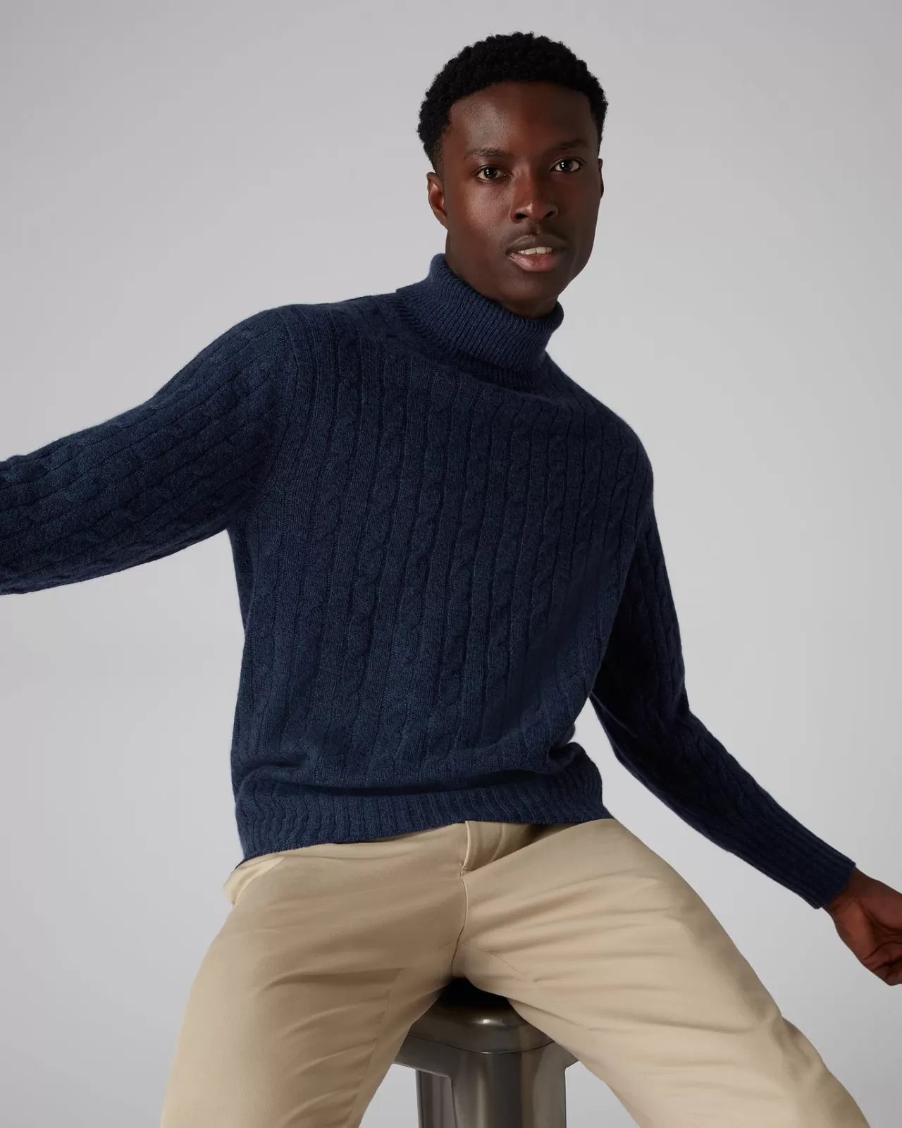 Men N.Peal Roll Necks | Men'S Classic Cable Roll Neck Cashmere Jumper