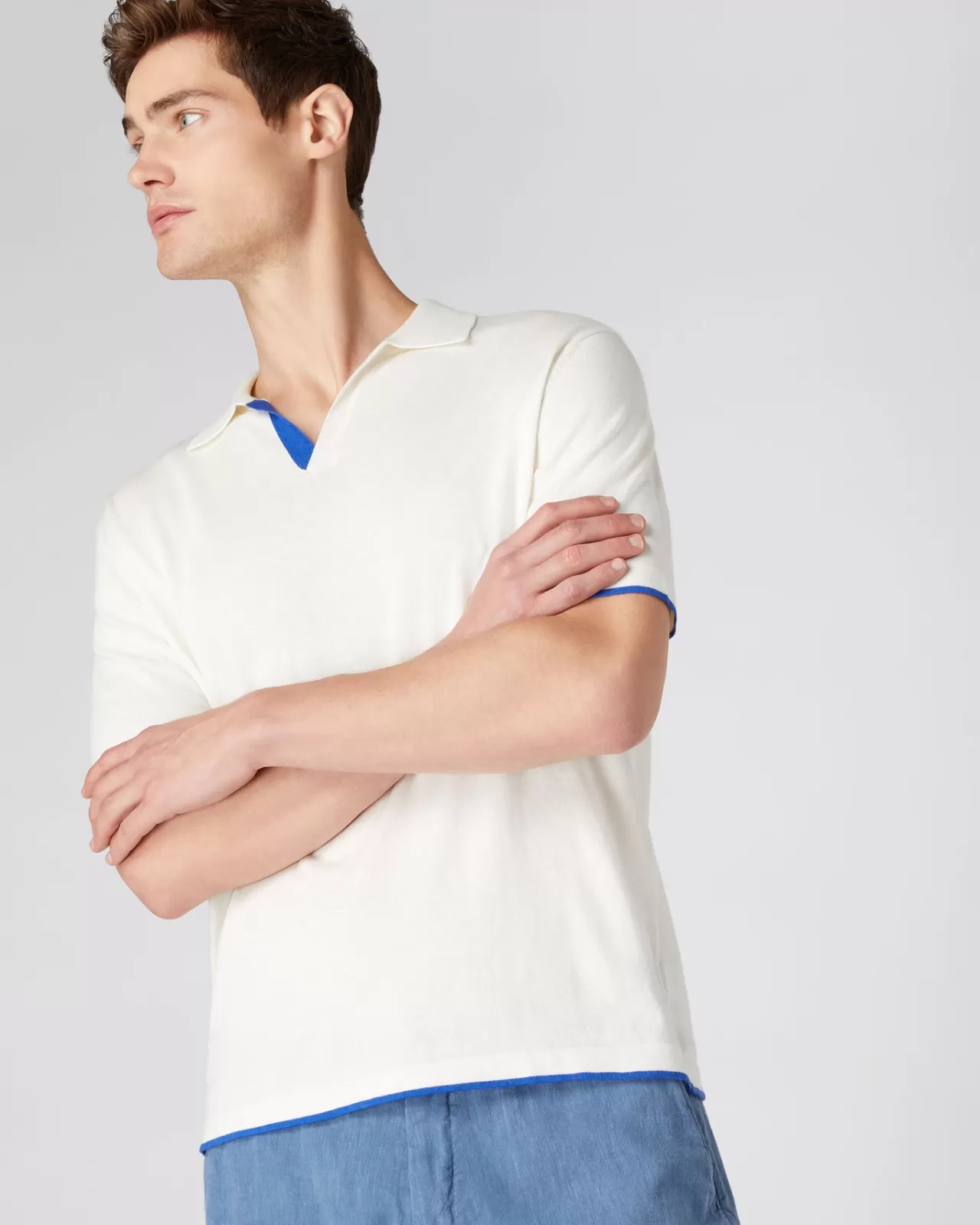 Men N.Peal Polos & T-Shirts | Men'S Contrast Cotton Cashmere Polo T Shirt