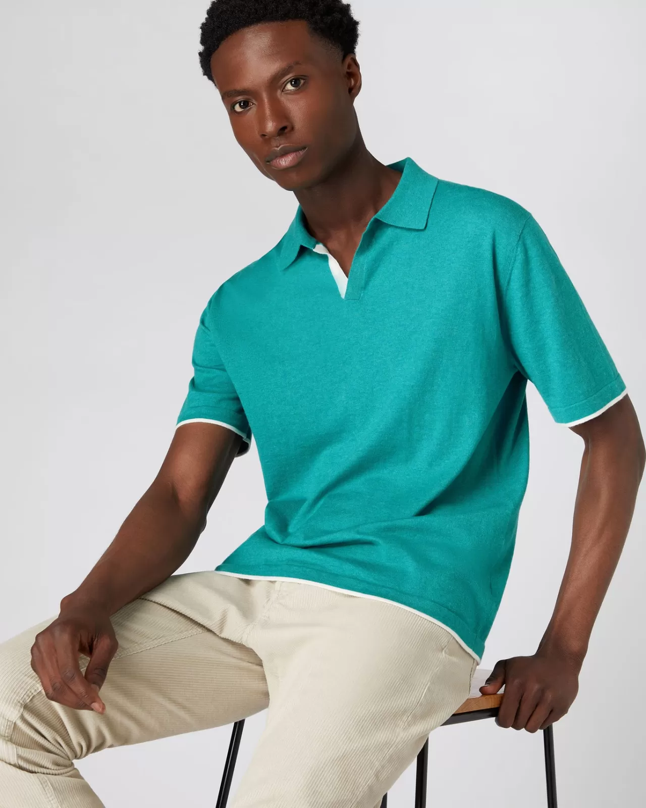 Men N.Peal Polos & T-Shirts | Men'S Contrast Cotton Cashmere Polo T Shirt