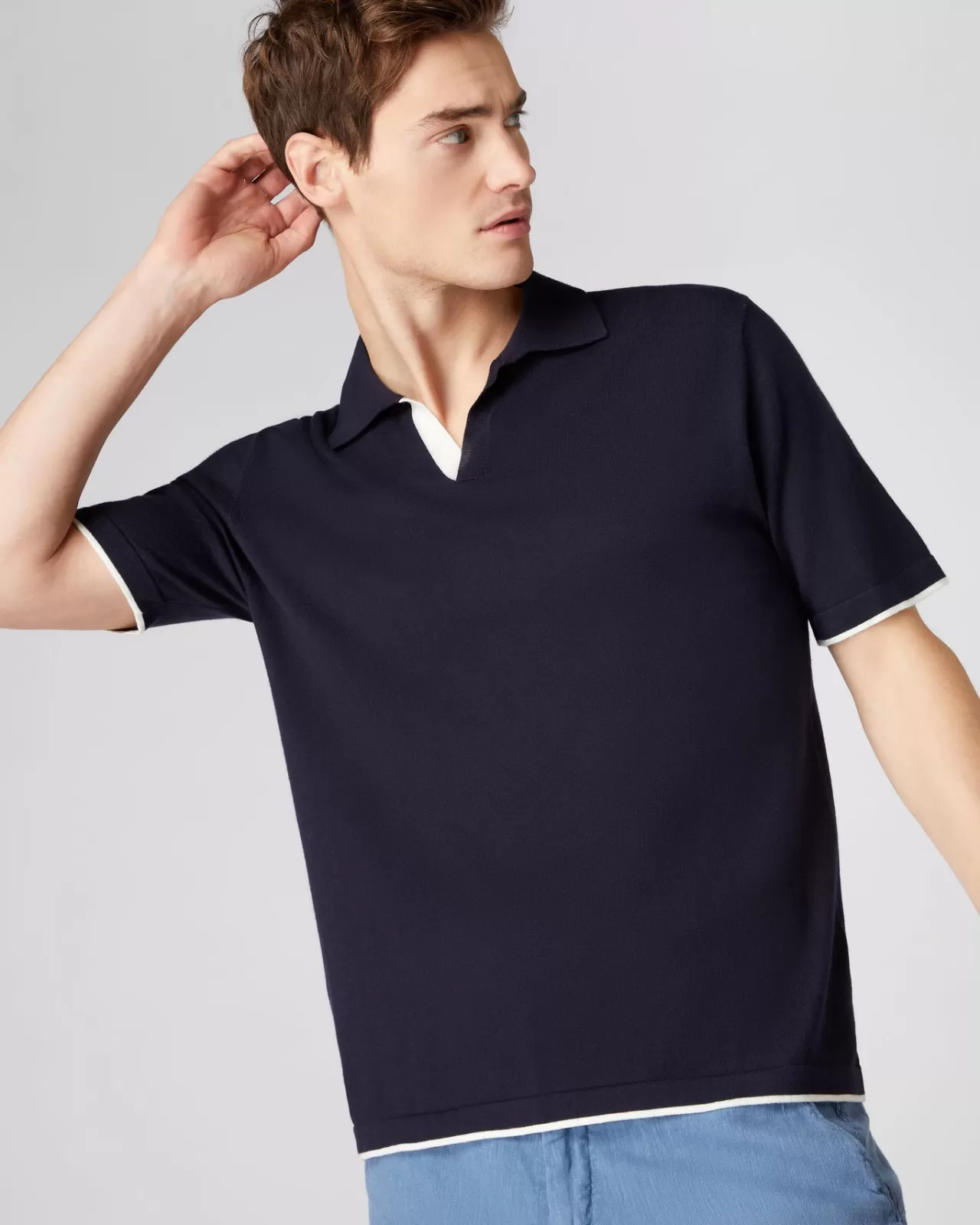 Men N.Peal Polos & T-Shirts | Men'S Contrast Cotton Cashmere Polo T Shirt