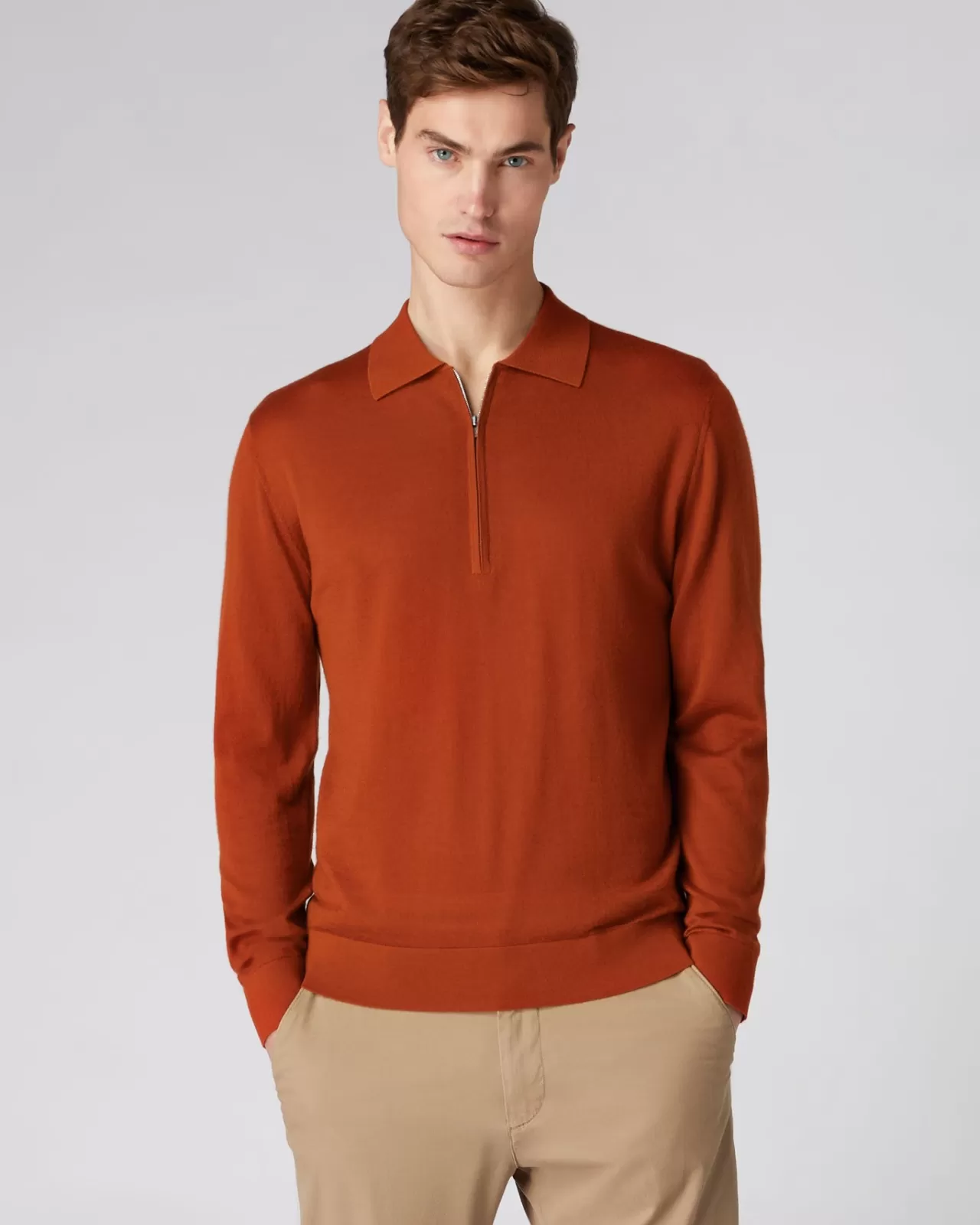 Men N.Peal Half & Full Zip Knitwear | Men'S Fine Gauge Cashmere Half Zip Shirt