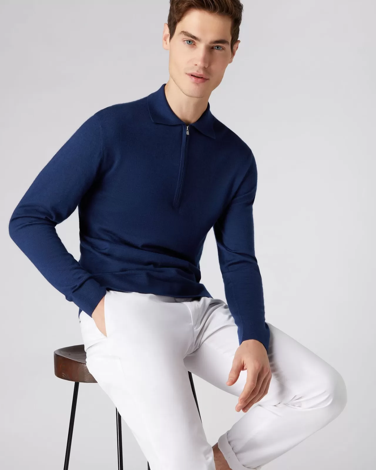 Men N.Peal Half & Full Zip Knitwear | Men'S Fine Gauge Cashmere Half Zip Shirt