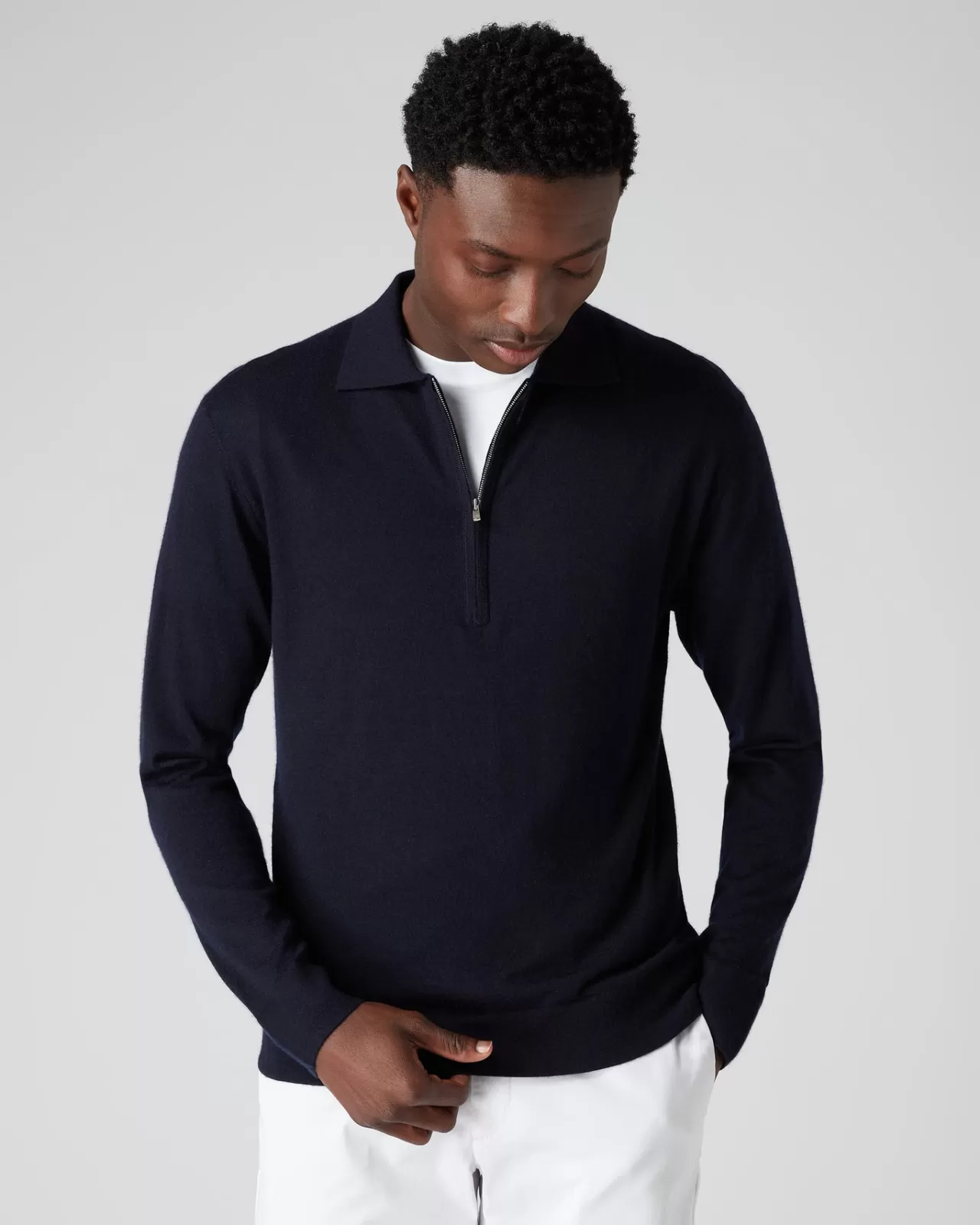 Men N.Peal Half & Full Zip Knitwear | Men'S Fine Gauge Cashmere Half Zip Shirt