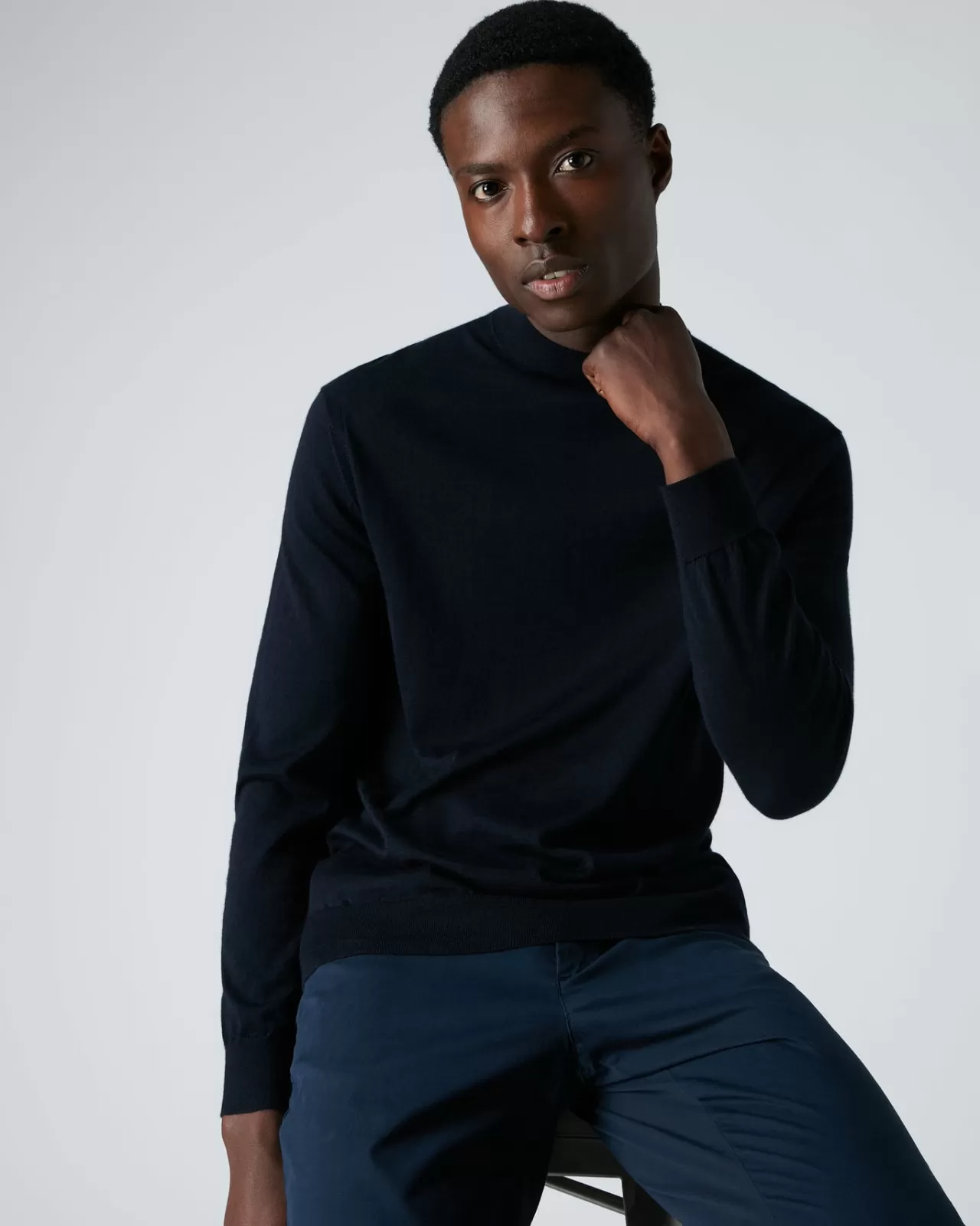 Men N.Peal Roll Necks | Men'S Fine Gauge Cashmere Mock Turtle Neck Jumper