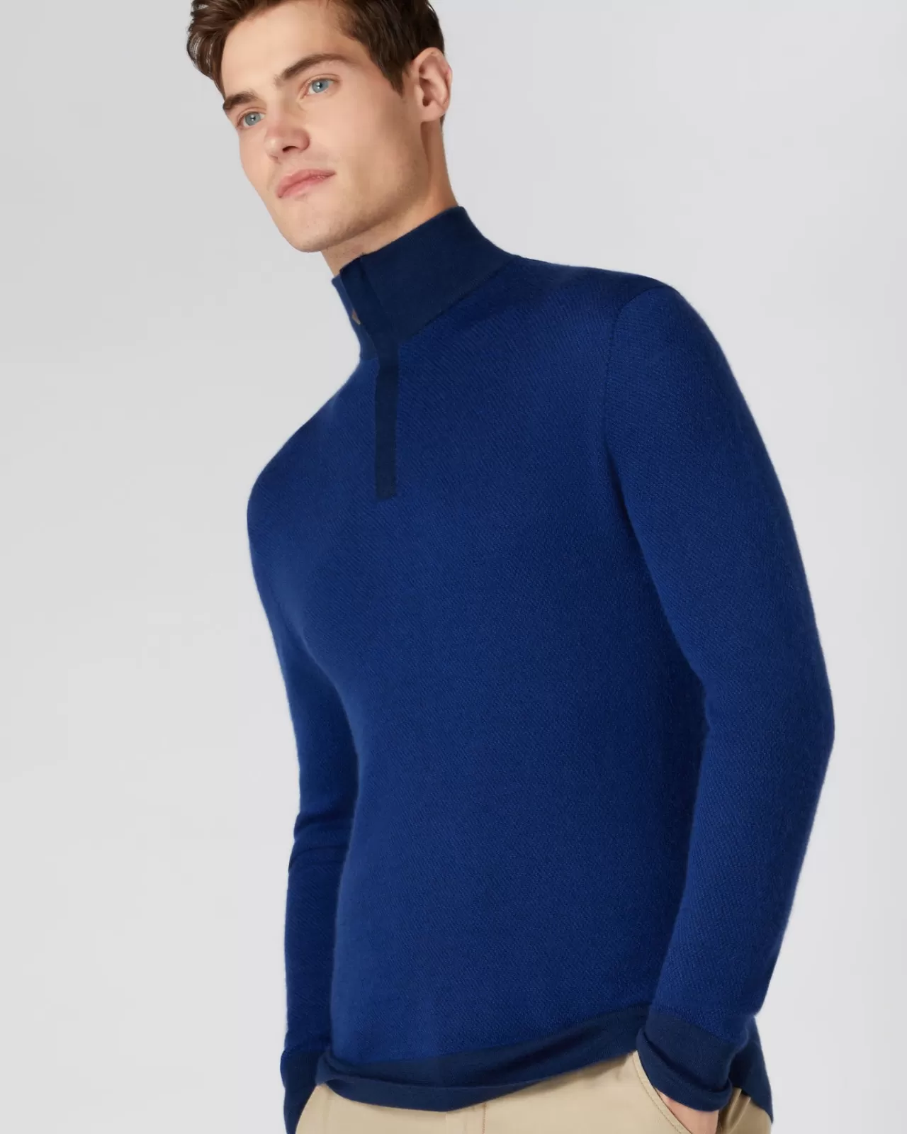 Men N.Peal Half & Full Zip Knitwear | Men'S Fine Gauge Cashmere Pattern Half Zip Jumper + Ultramarine Blue