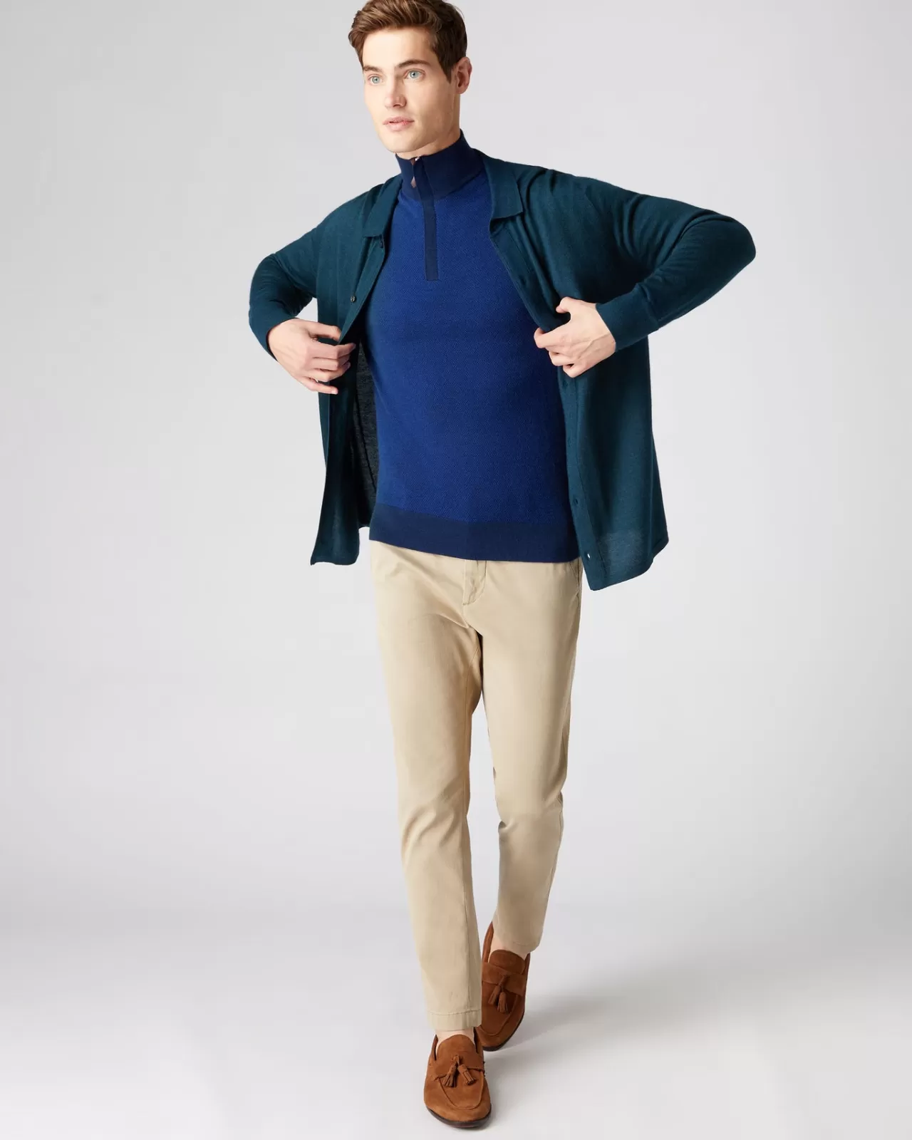 Men N.Peal Half & Full Zip Knitwear | Men'S Fine Gauge Cashmere Pattern Half Zip Jumper + Ultramarine Blue
