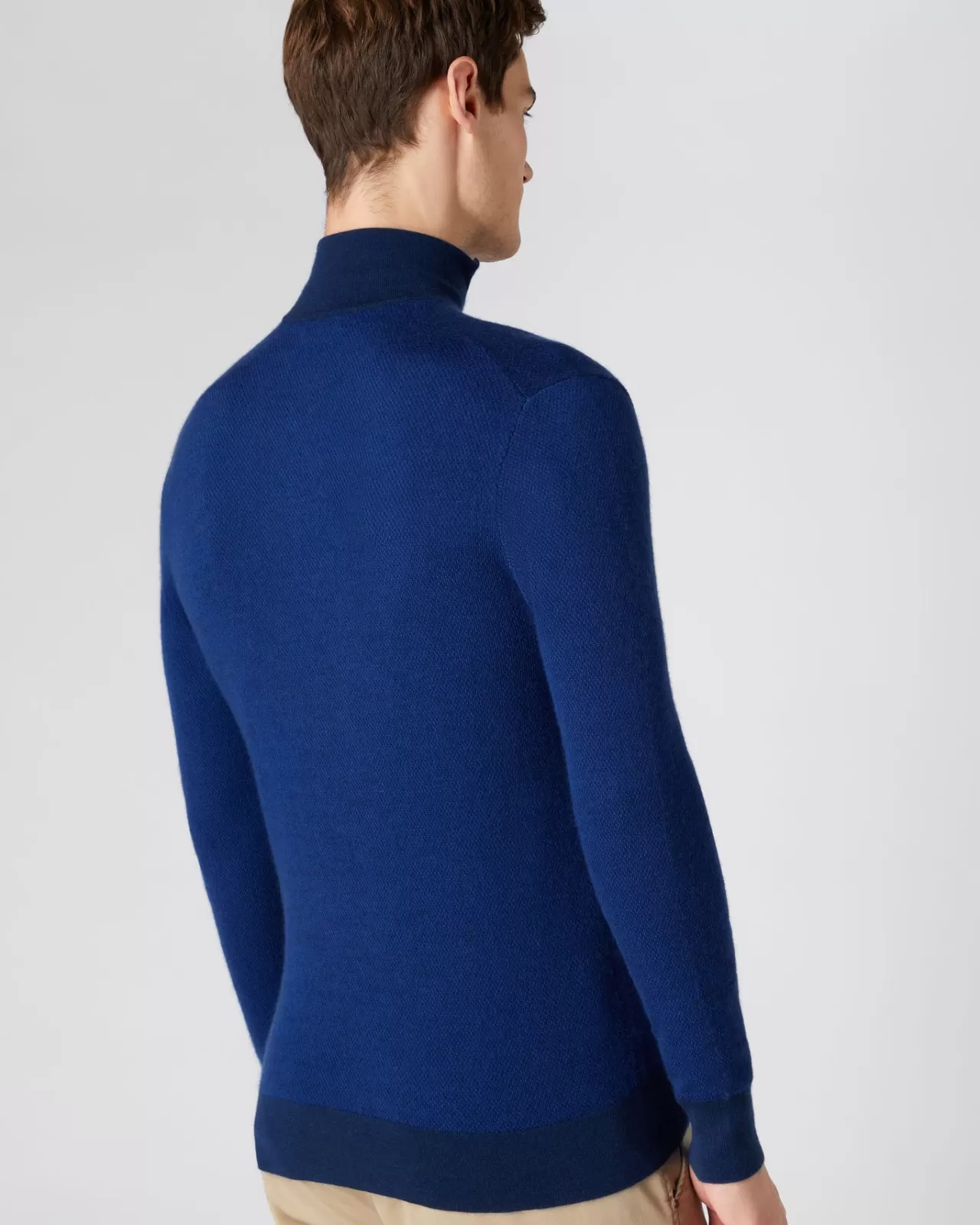 Men N.Peal Half & Full Zip Knitwear | Men'S Fine Gauge Cashmere Pattern Half Zip Jumper + Ultramarine Blue