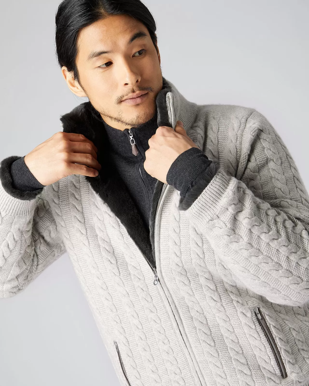 Men N.Peal Cardigans | Men'S Fur Lined Cable Cardigan