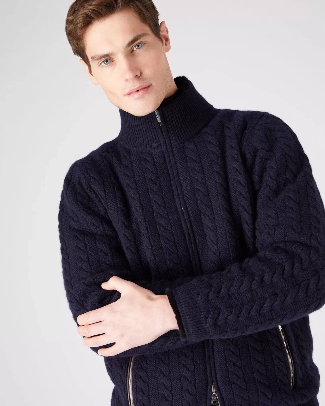 Men N.Peal Cardigans | Men'S Fur Lined Cable Cardigan