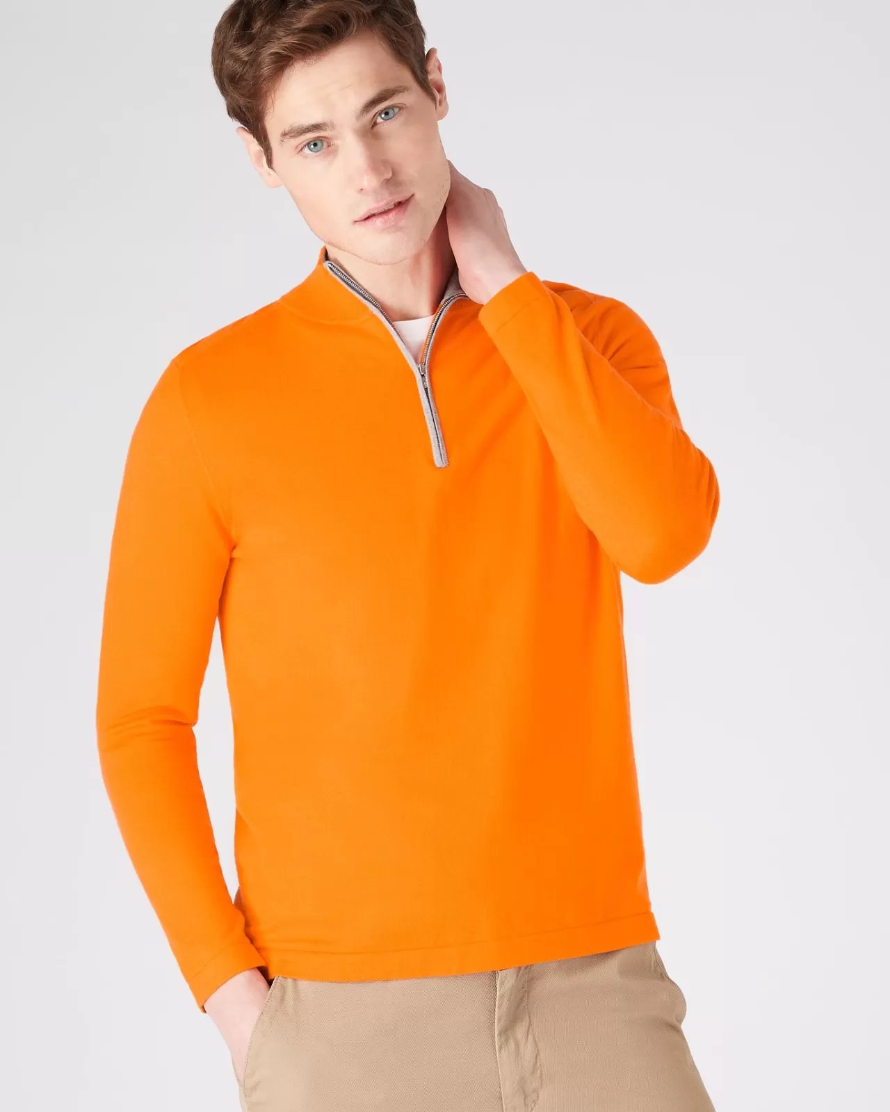 Men N.Peal Half & Full Zip Knitwear | Men'S Half Zip Cotton Cashmere Jumper