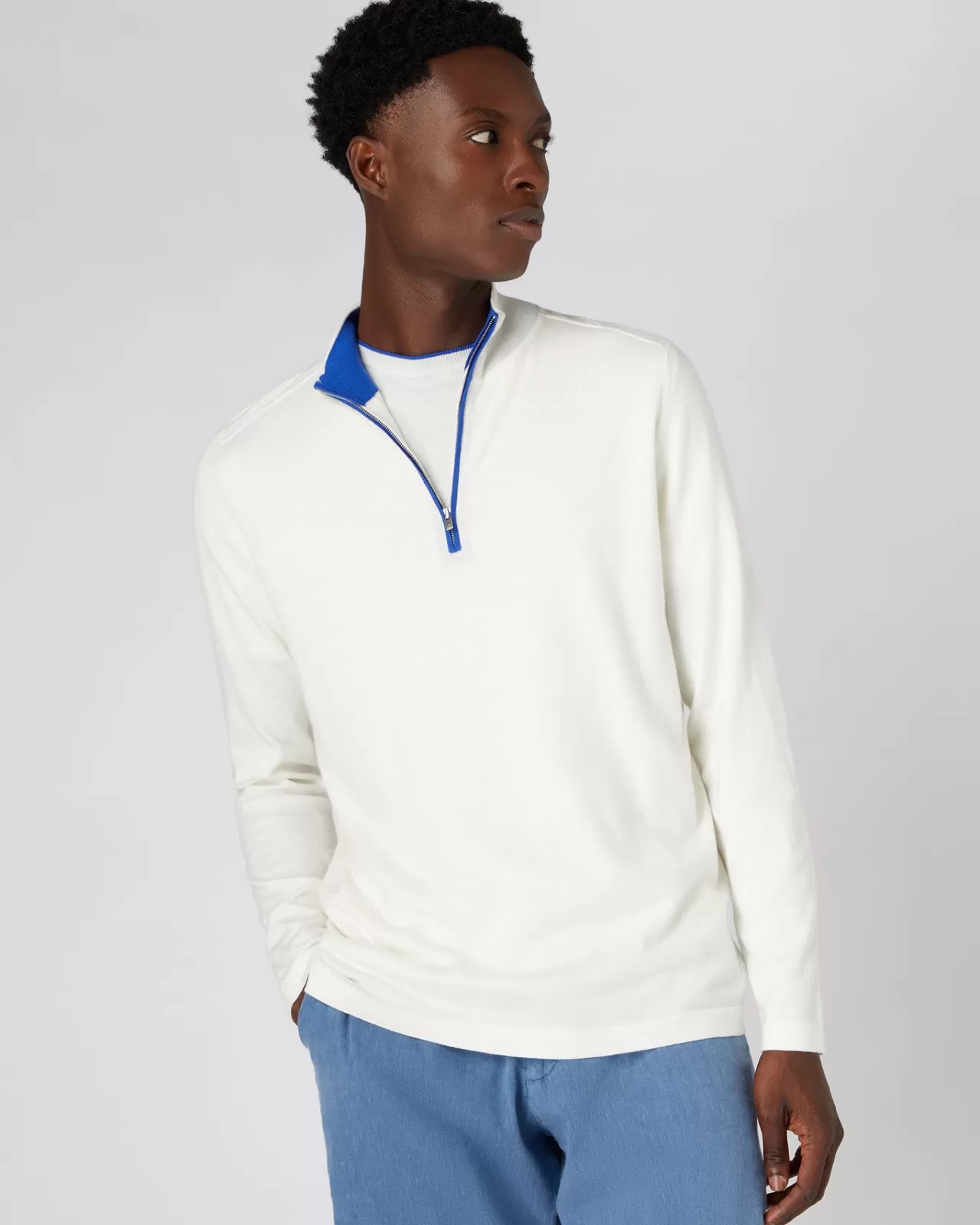 Men N.Peal Half & Full Zip Knitwear | Men'S Half Zip Cotton Cashmere Jumper