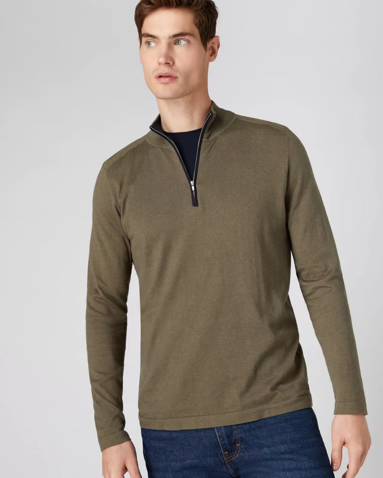 Men N.Peal Half & Full Zip Knitwear | Men'S Half Zip Cotton Cashmere Jumper