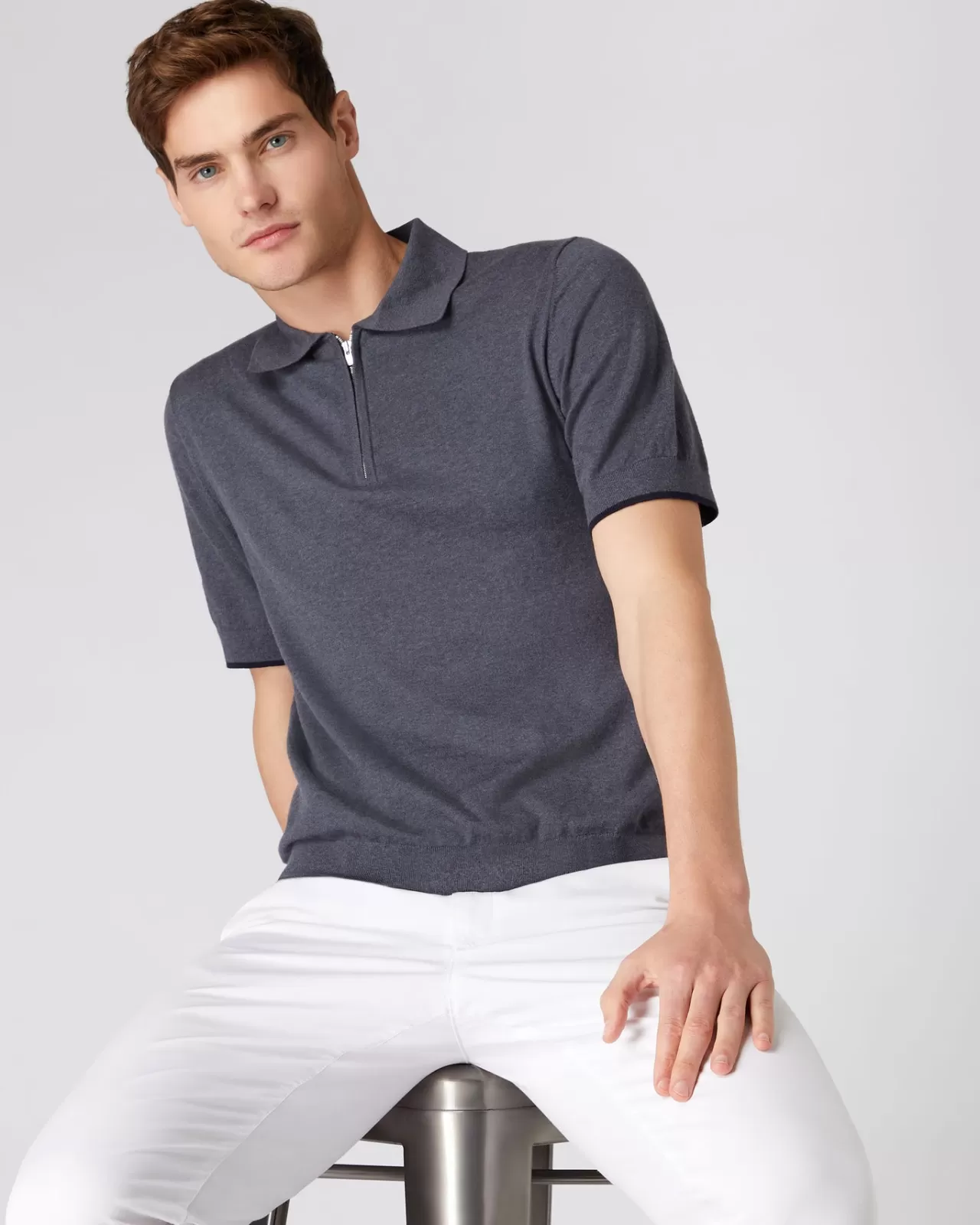 Men N.Peal Polos & T-Shirts | Men'S Half Zip Cotton Cashmere Polo T Shirt