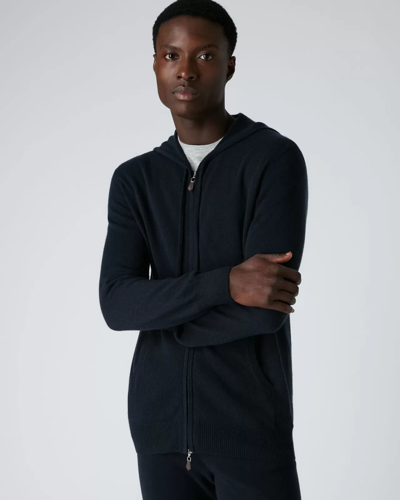 Men N.Peal Cardigans | Men'S Hooded Zipped Cashmere Top