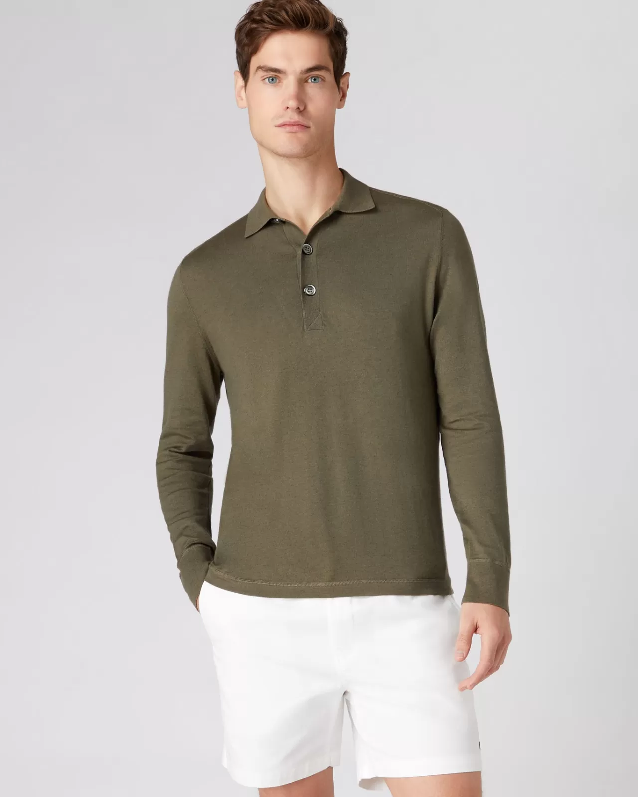 Men N.Peal Polos & T-Shirts | Men'S Long Sleeve Cotton Cashmere Polo Shirt