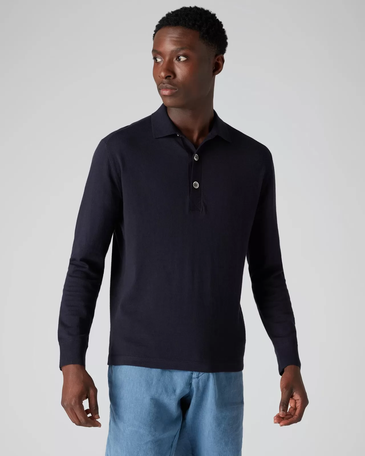 Men N.Peal Polos & T-Shirts | Men'S Long Sleeve Cotton Cashmere Polo Shirt