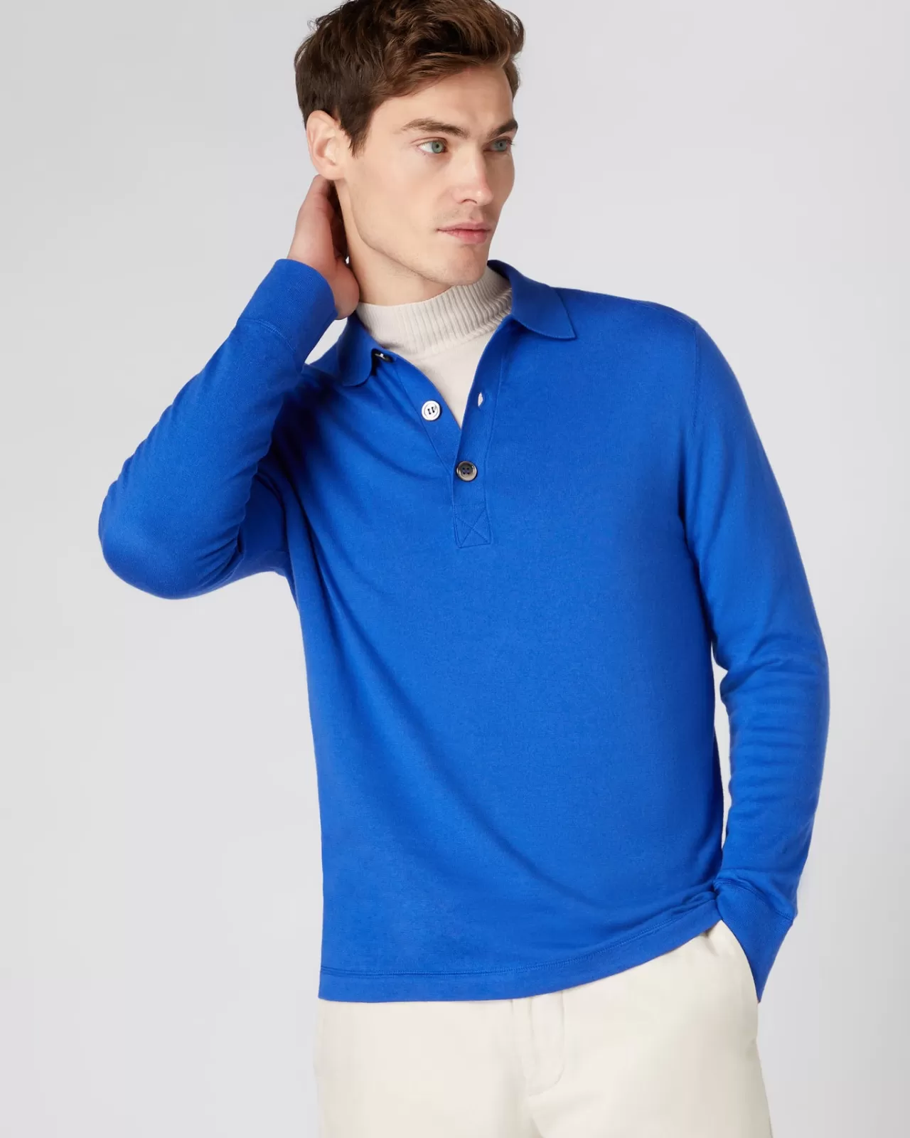 Men N.Peal Polos & T-Shirts | Men'S Long Sleeve Cotton Cashmere Polo Shirt