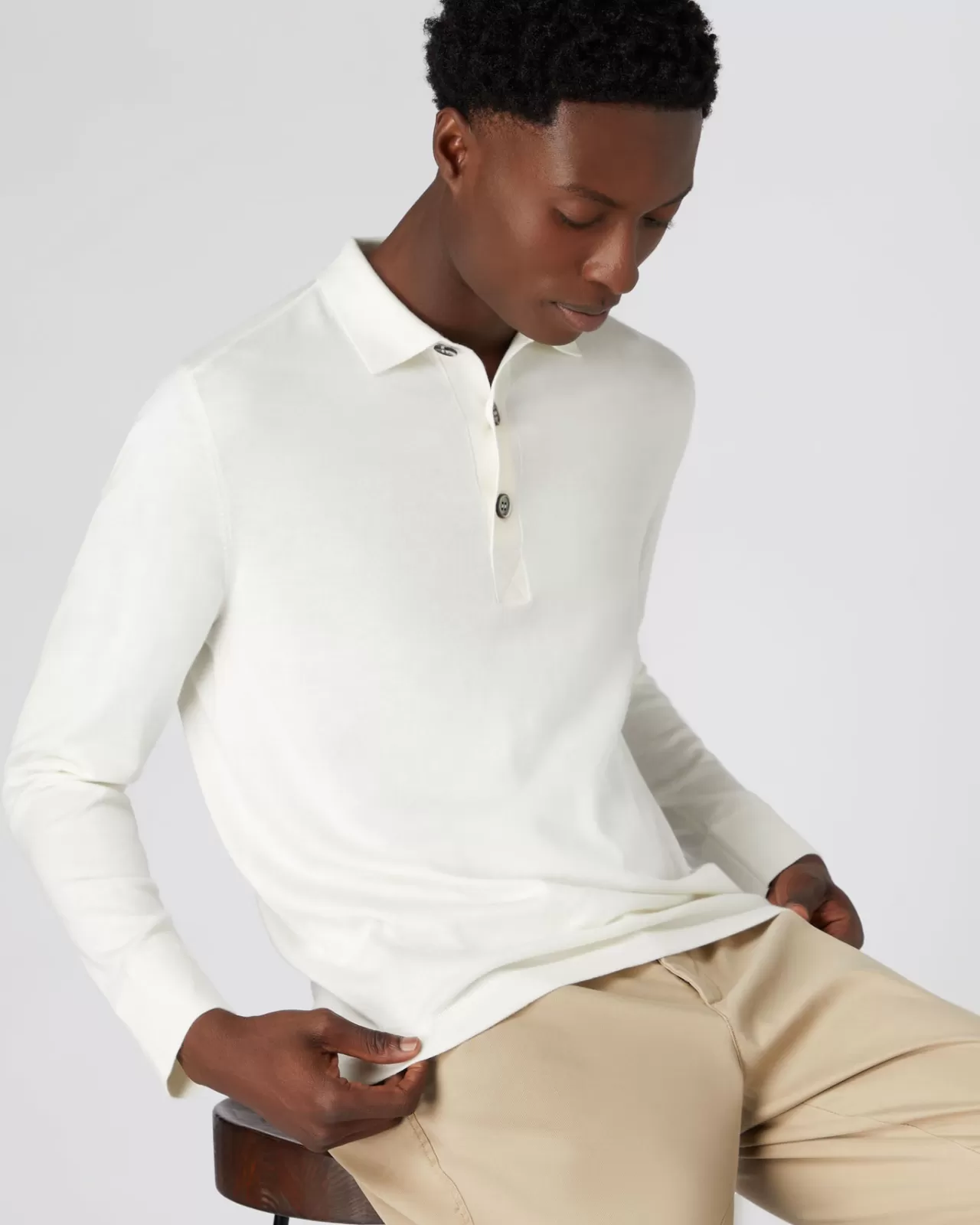 Men N.Peal Polos & T-Shirts | Men'S Long Sleeve Cotton Cashmere Polo Shirt