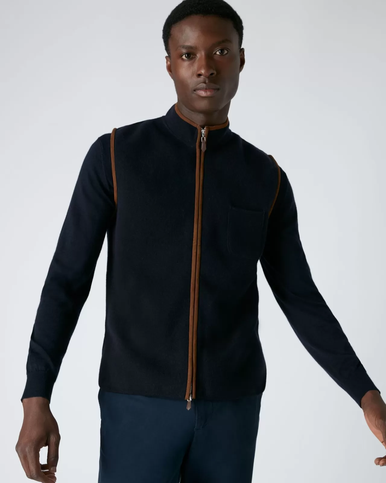 Men N.Peal Half & Full Zip Knitwear | Men'S Milano Suede Trim Cashmere Gilet