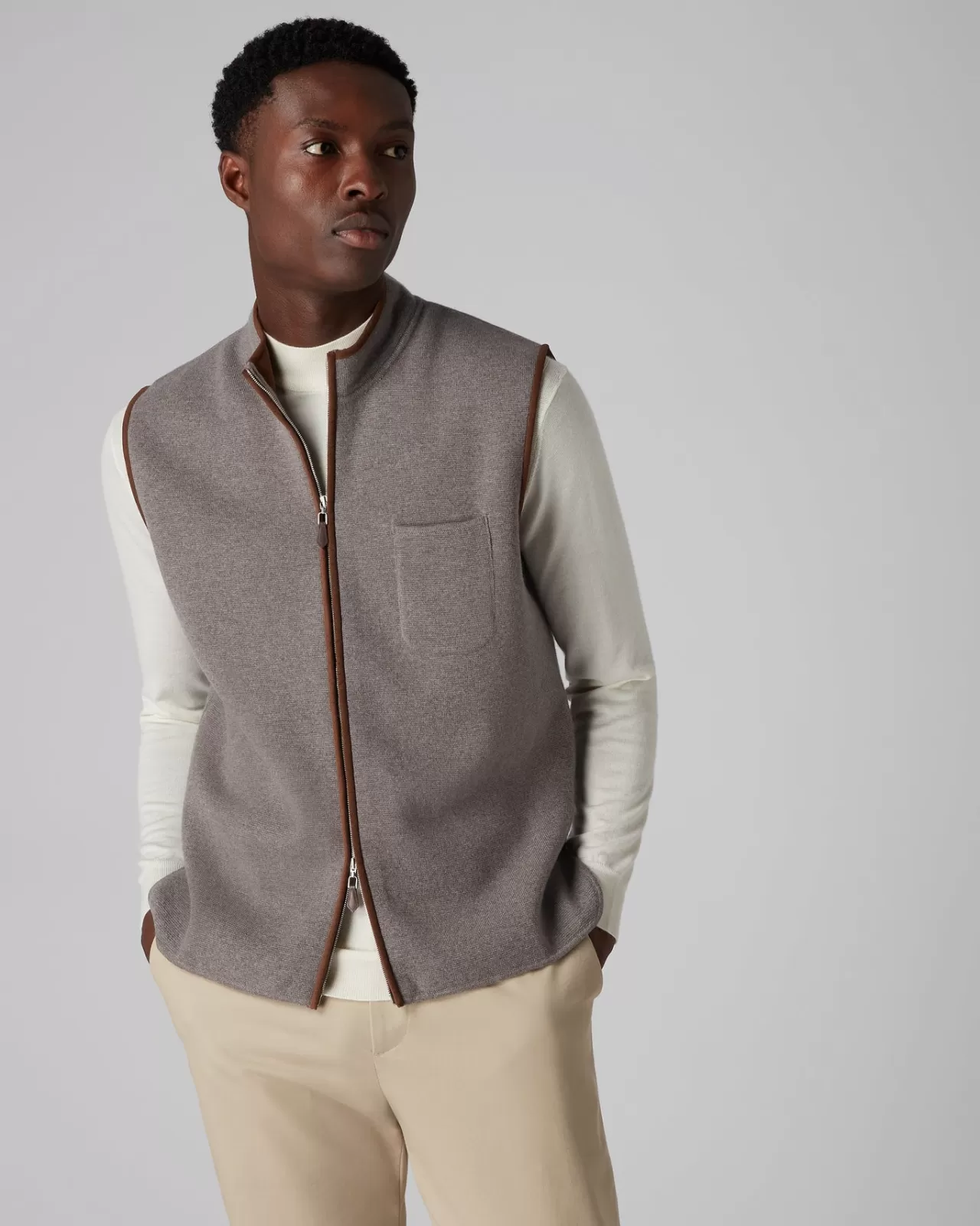 Men N.Peal Half & Full Zip Knitwear | Men'S Milano Suede Trim Cashmere Gilet