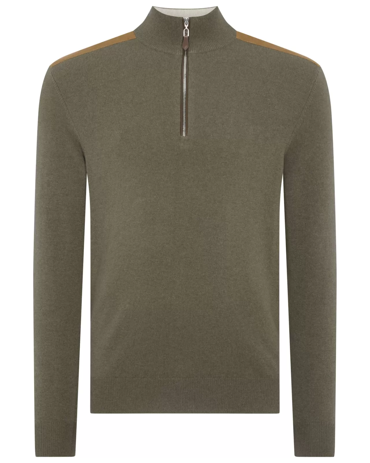 Men N.Peal Half & Full Zip Knitwear | Men'S Patch Detail Half Zip Cashmere Jumper