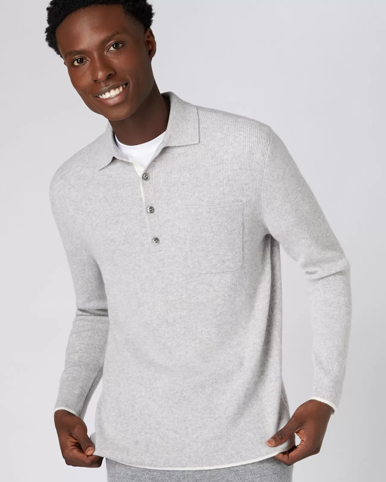 Men N.Peal Polos & T-Shirts | Men'S Ribbed Cashmere Polo Shirt