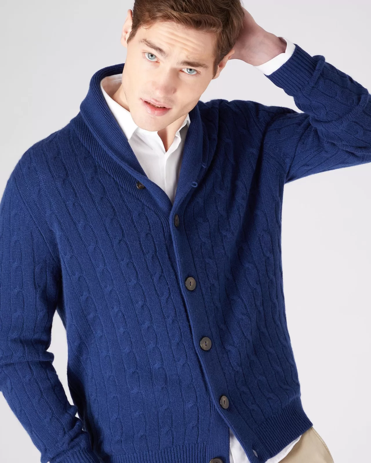 Men N.Peal Cardigans | Men'S Shawl Collar Cable Cashmere Cardigan