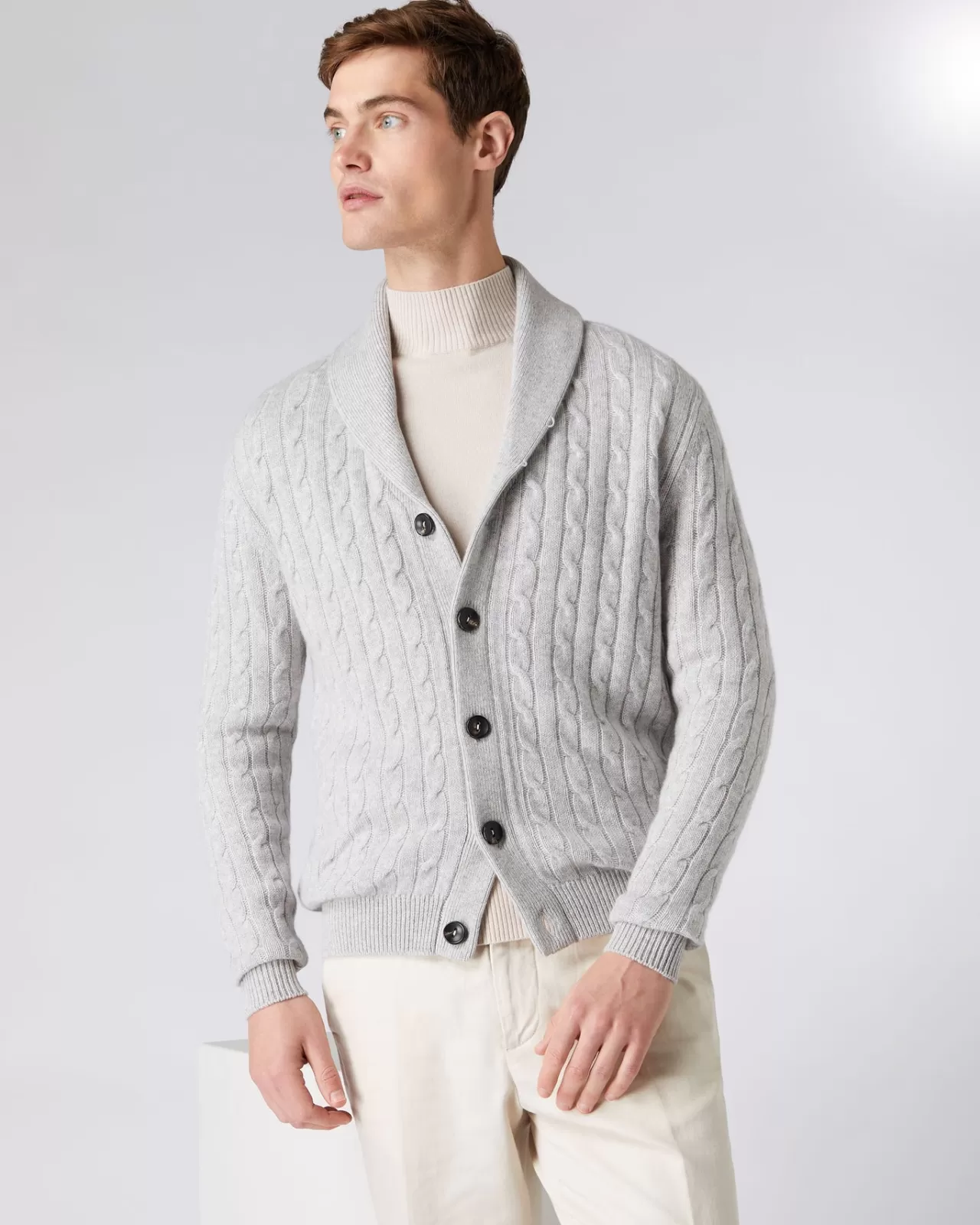 Men N.Peal Cardigans | Men'S Shawl Collar Cable Cashmere Cardigan