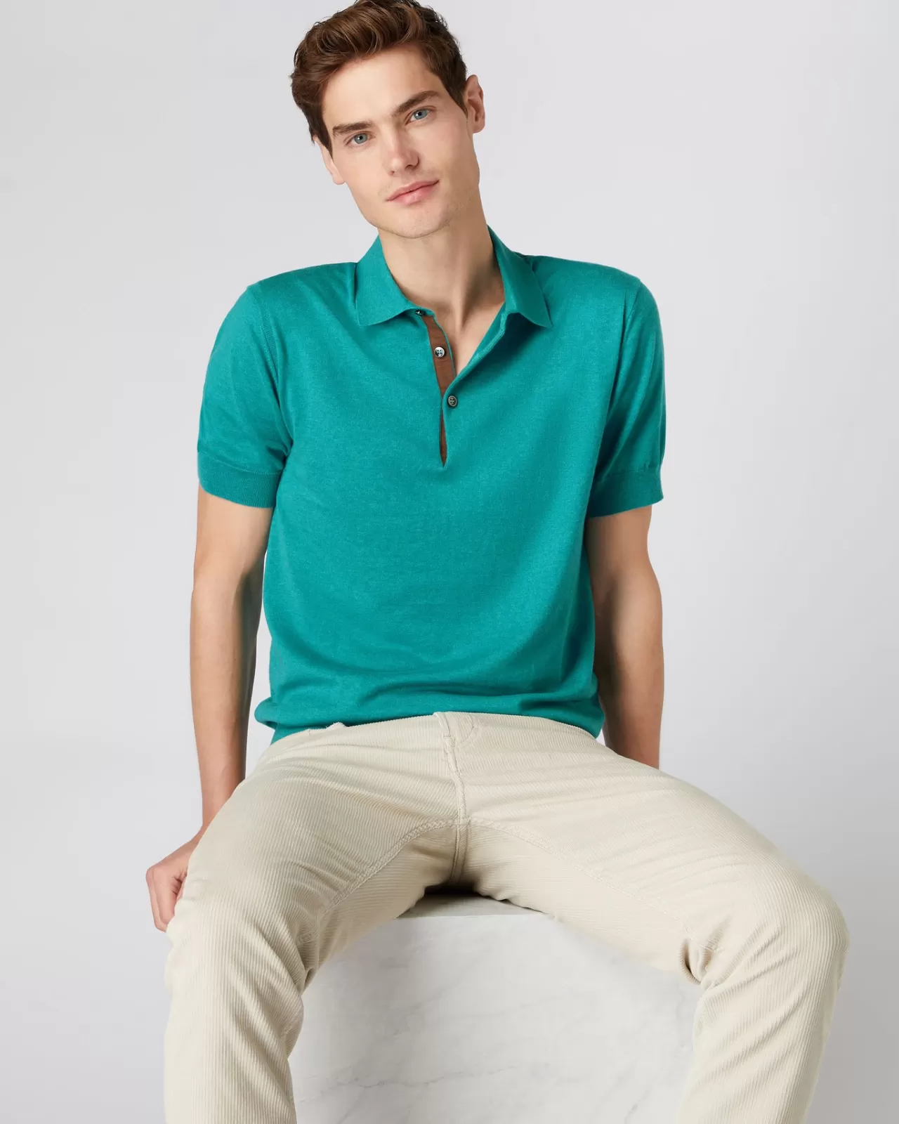 Men N.Peal Polos & T-Shirts | Men'S Short Sleeve Collared Cotton Cashmere Polo T Shirt