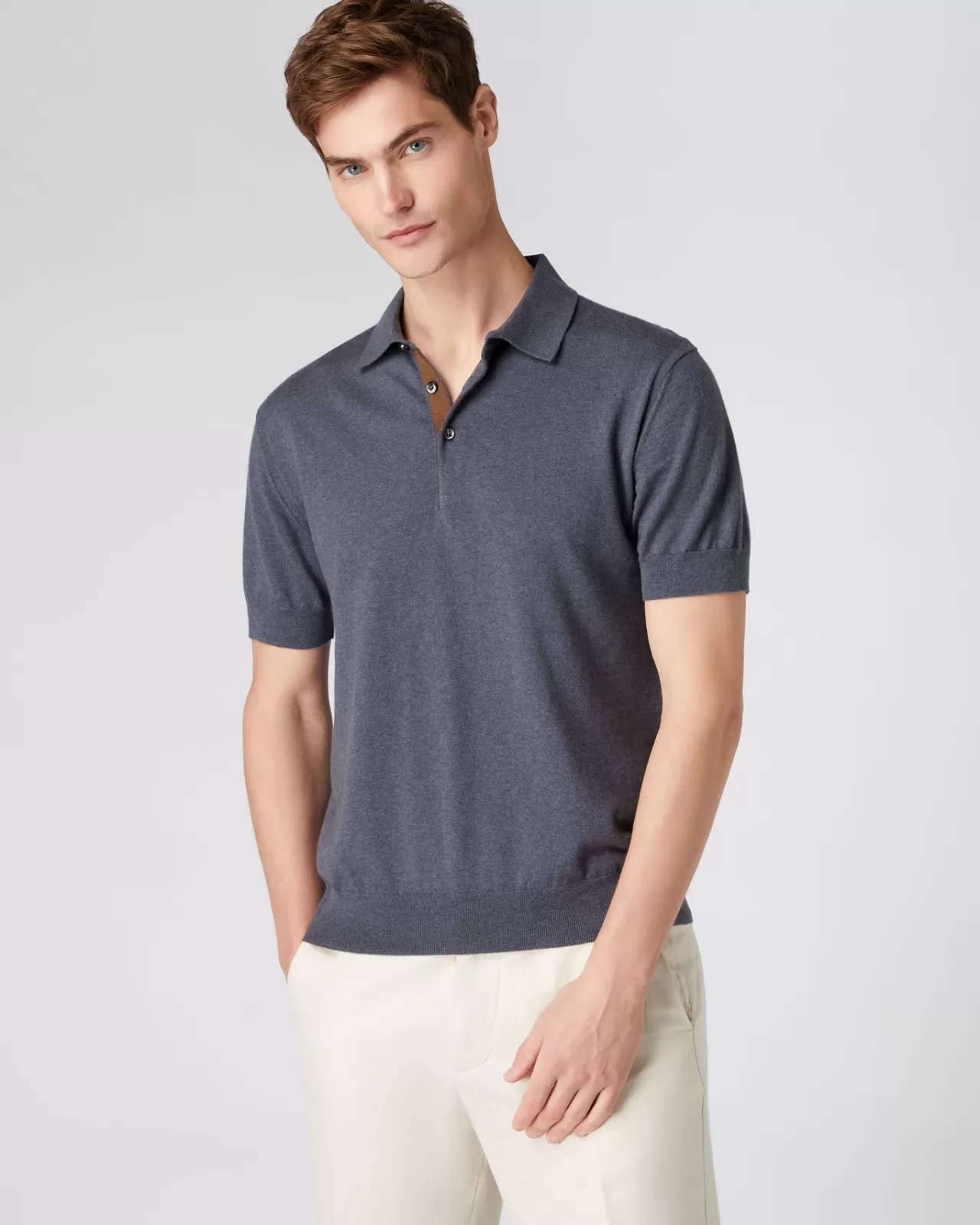 Men N.Peal Polos & T-Shirts | Men'S Short Sleeve Collared Cotton Cashmere Polo T Shirt