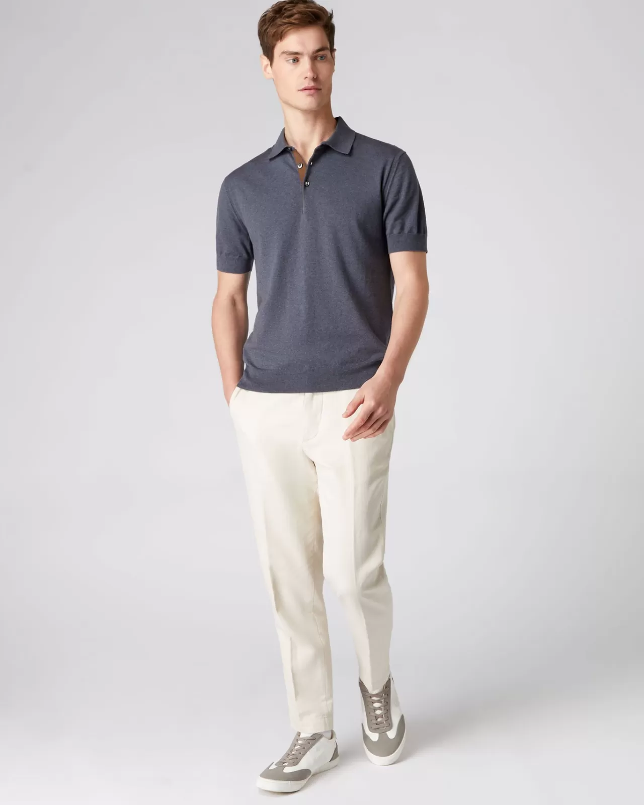 Men N.Peal Polos & T-Shirts | Men'S Short Sleeve Collared Cotton Cashmere Polo T Shirt