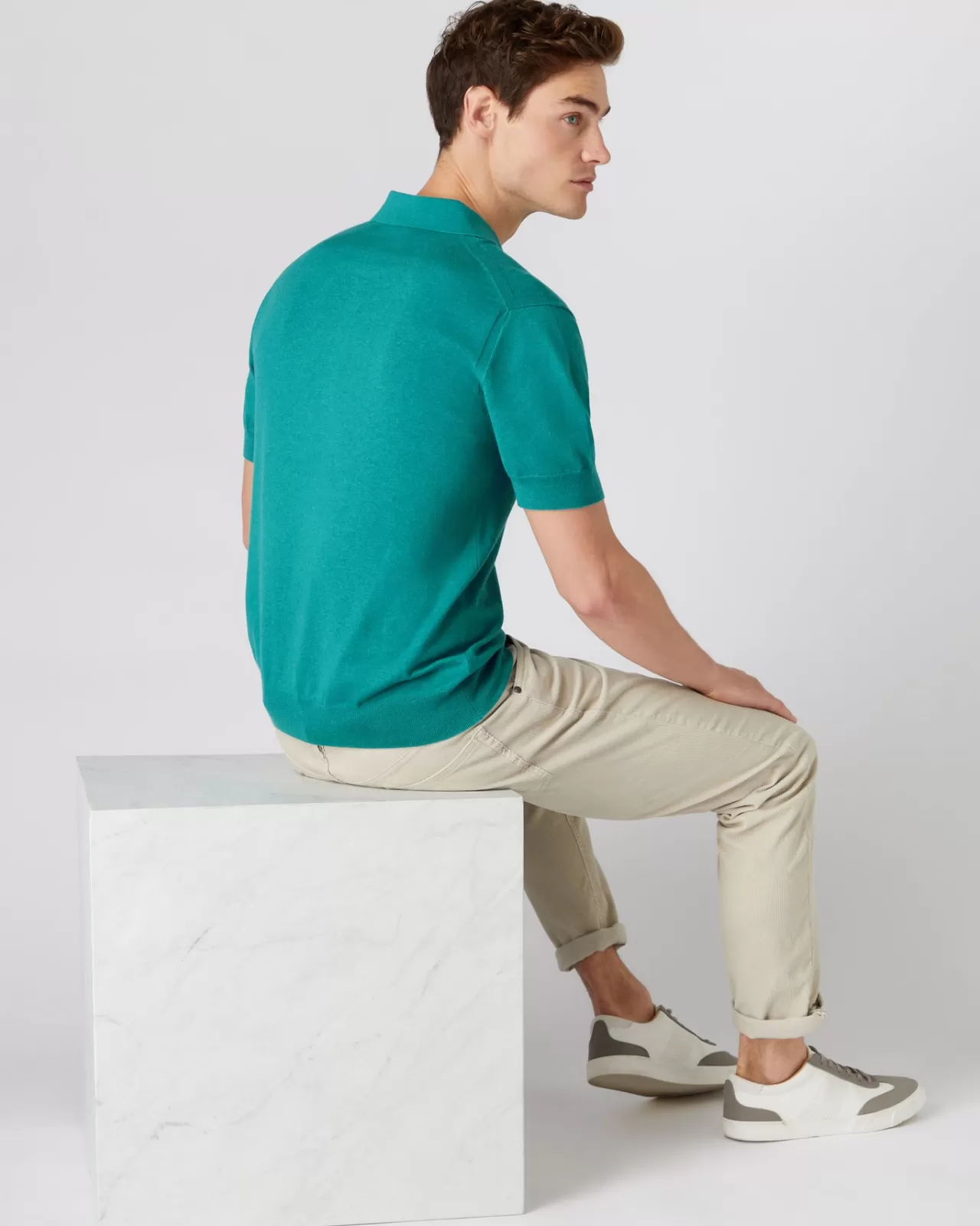 Men N.Peal Polos & T-Shirts | Men'S Short Sleeve Collared Cotton Cashmere Polo T Shirt