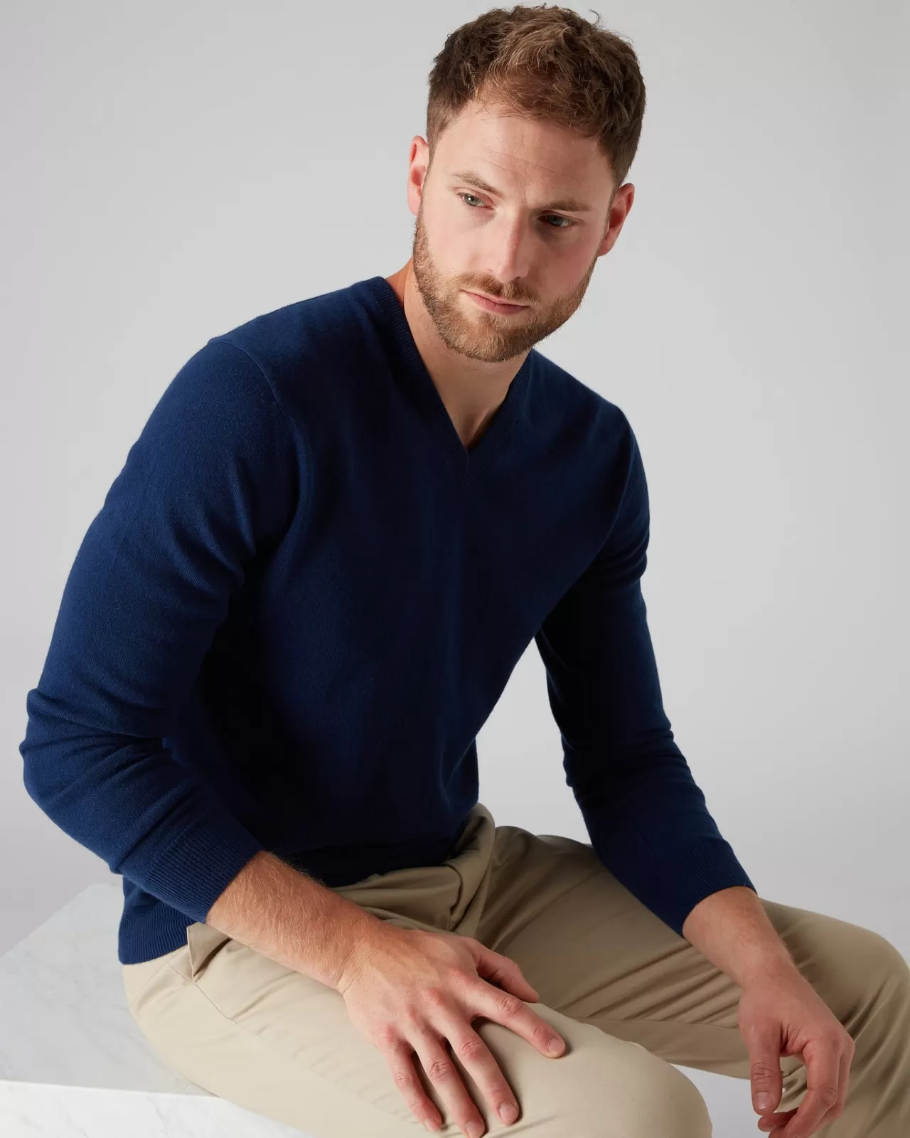 Men N.Peal V Necks | Men'S The Burlington V Neck Cashmere Jumper