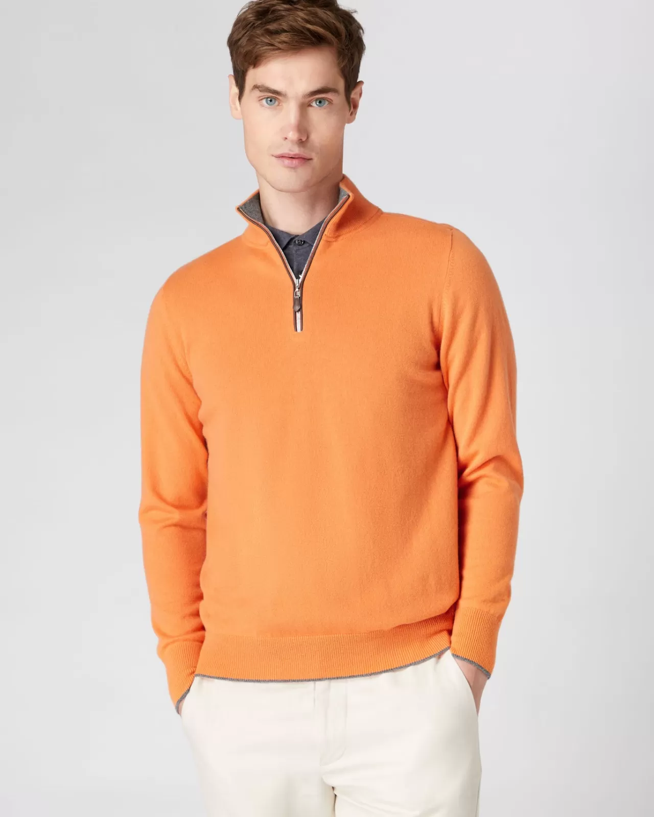 Men N.Peal Half & Full Zip Knitwear | Men'S The Carnaby Half Zip Cashmere Jumper