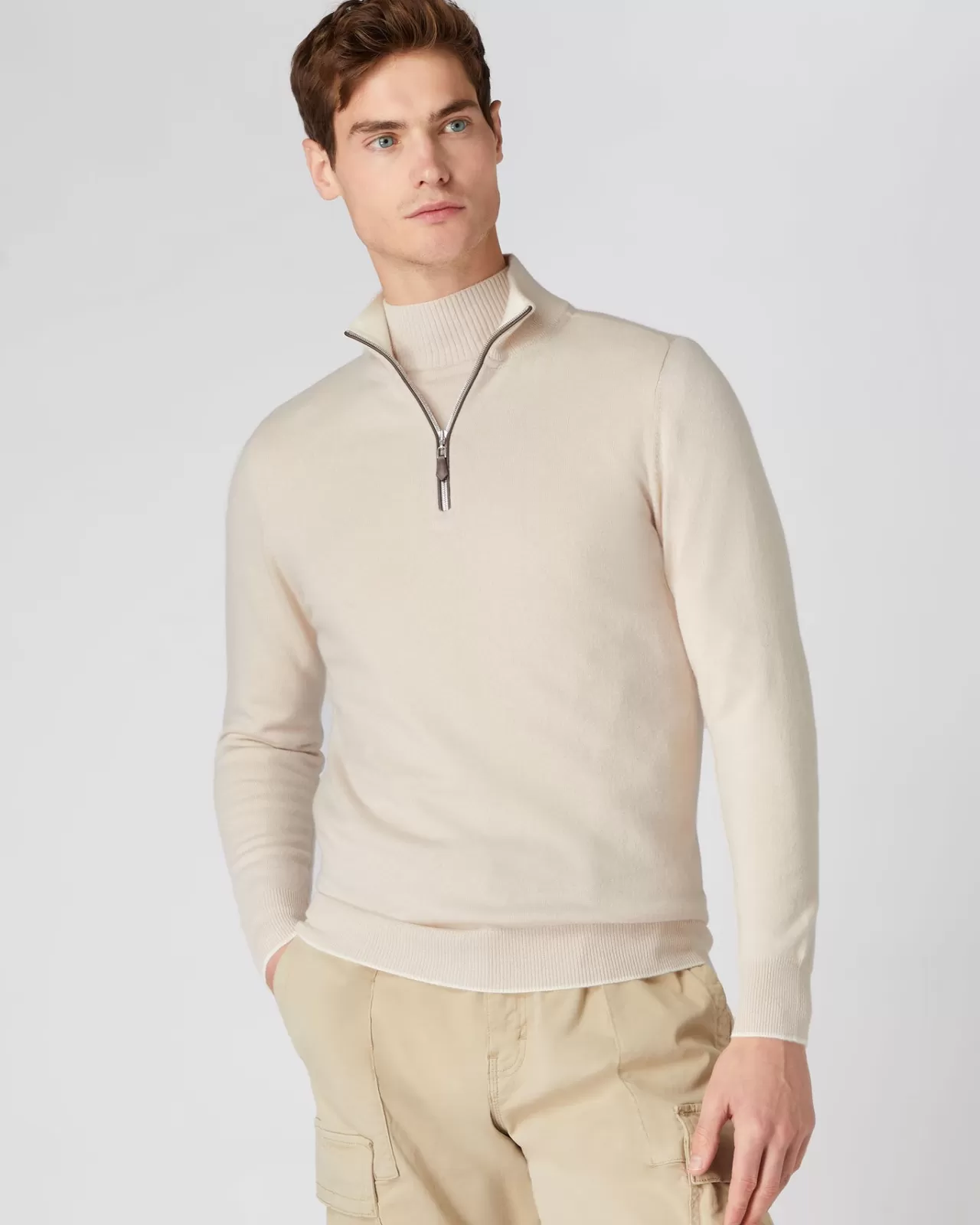 Men N.Peal Half & Full Zip Knitwear | Men'S The Carnaby Half Zip Cashmere Jumper