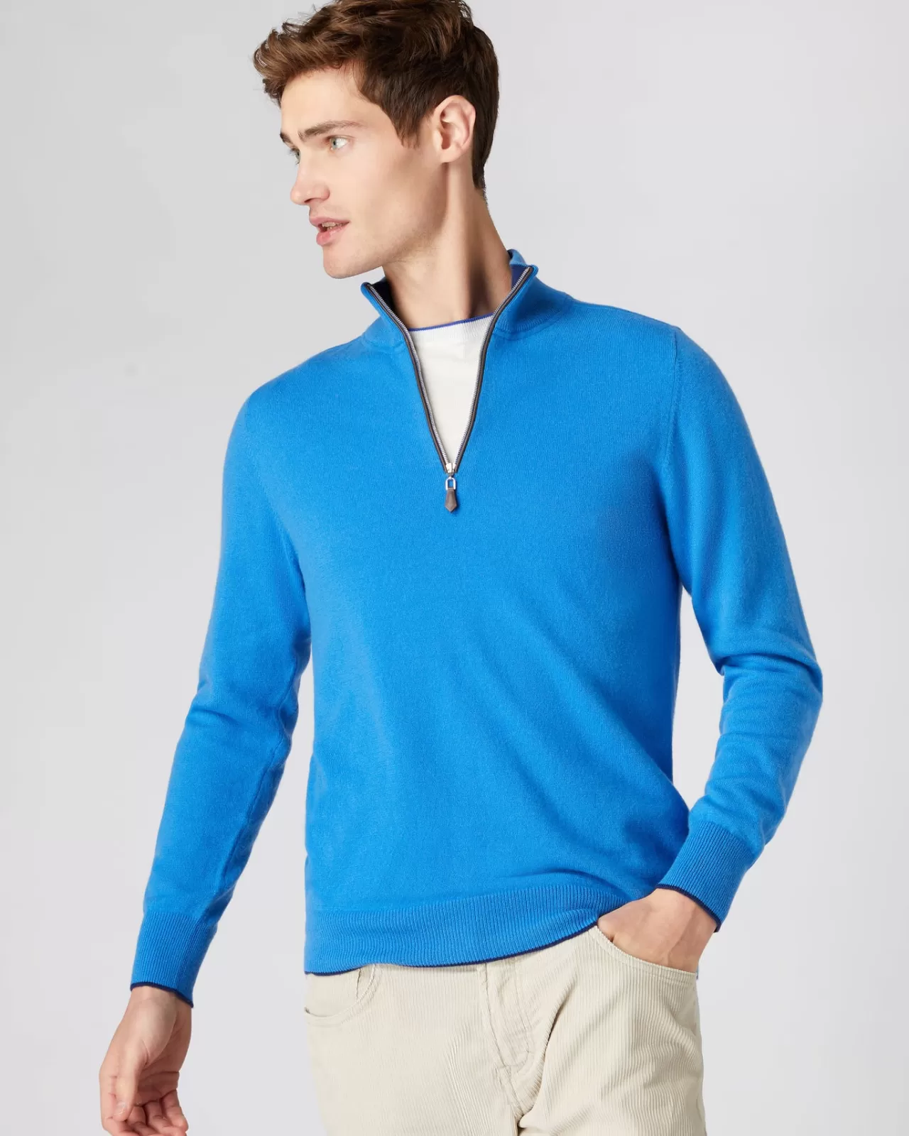 Men N.Peal Half & Full Zip Knitwear | Men'S The Carnaby Half Zip Cashmere Jumper