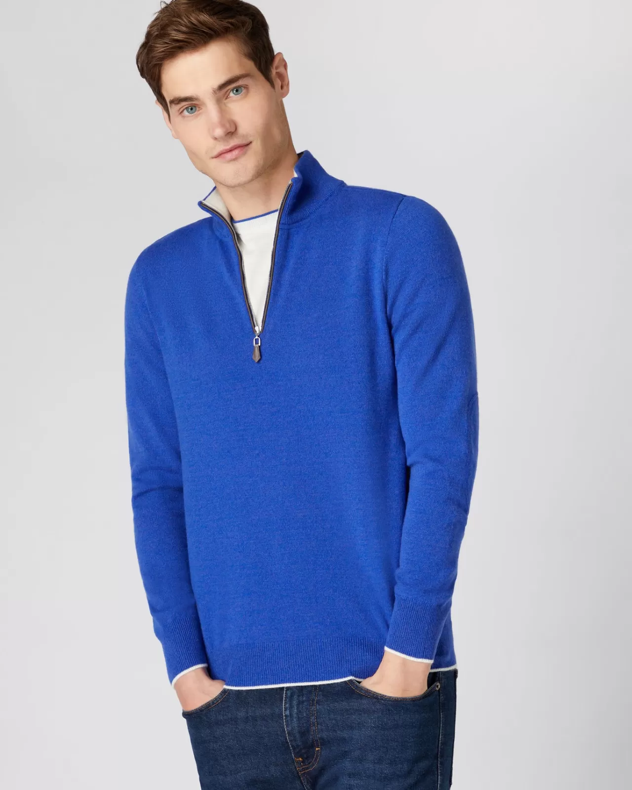 Men N.Peal Half & Full Zip Knitwear | Men'S The Carnaby Half Zip Cashmere Jumper