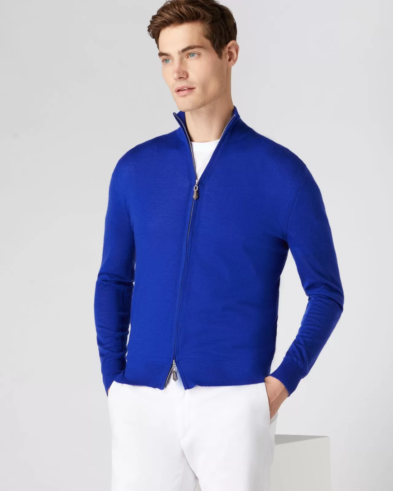 Men N.Peal Cardigans | Men'S The Hyde Fine Gauge Cashmere Zip Jumper