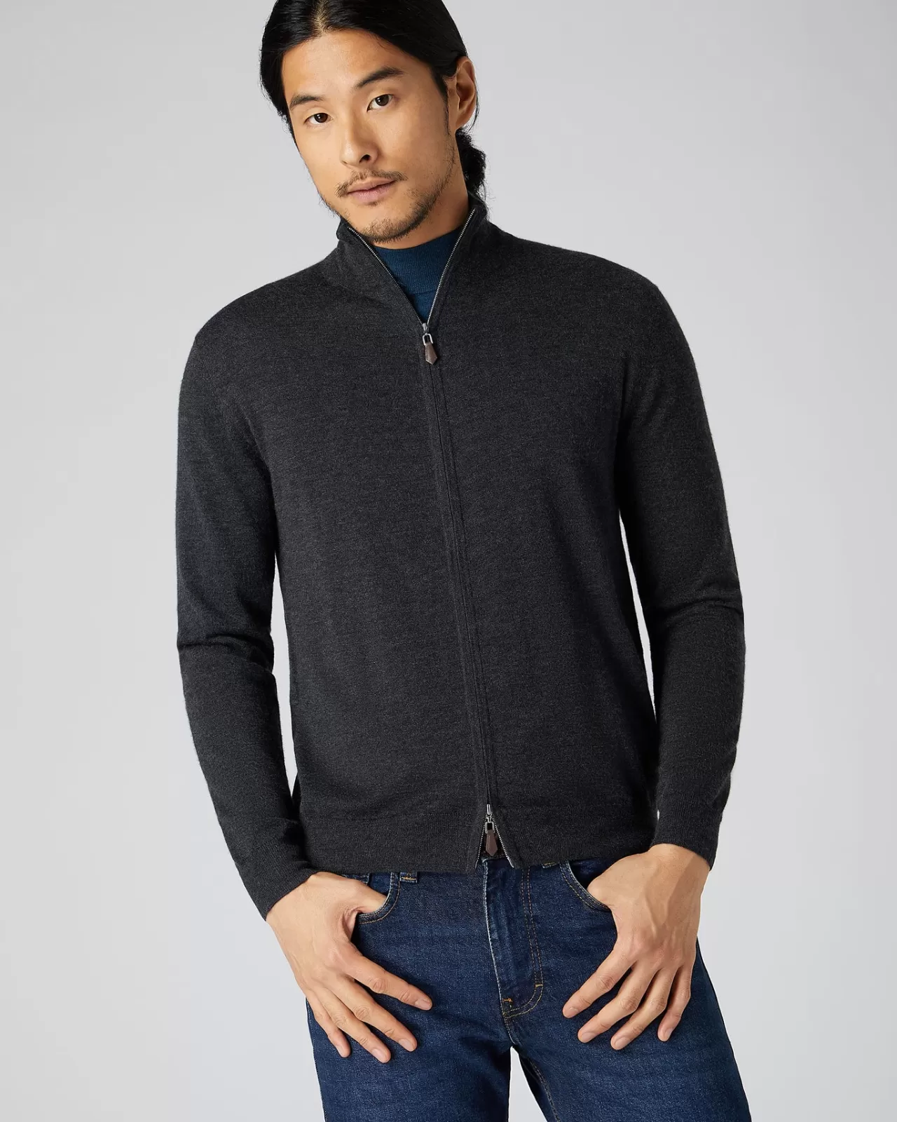 Men N.Peal Cardigans | Men'S The Hyde Fine Gauge Cashmere Zip Jumper