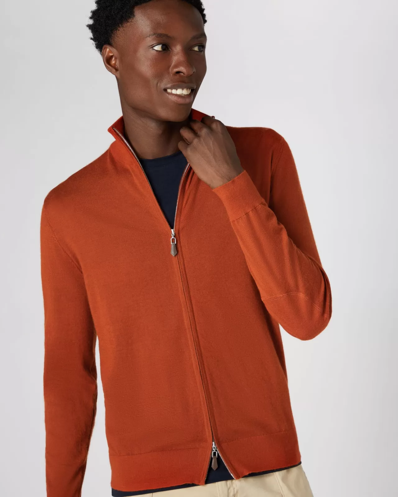 Men N.Peal Cardigans | Men'S The Hyde Fine Gauge Cashmere Zip Jumper