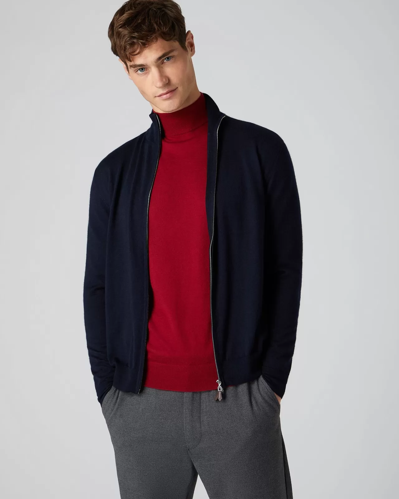 Men N.Peal Cardigans | Men'S The Hyde Fine Gauge Cashmere Zip Jumper