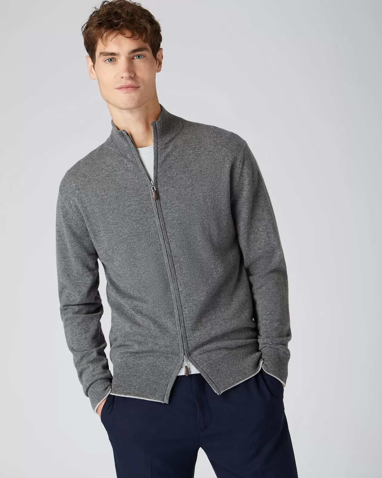 Men N.Peal Cardigans | Men'S The Knightsbridge Zip Cashmere Jumper